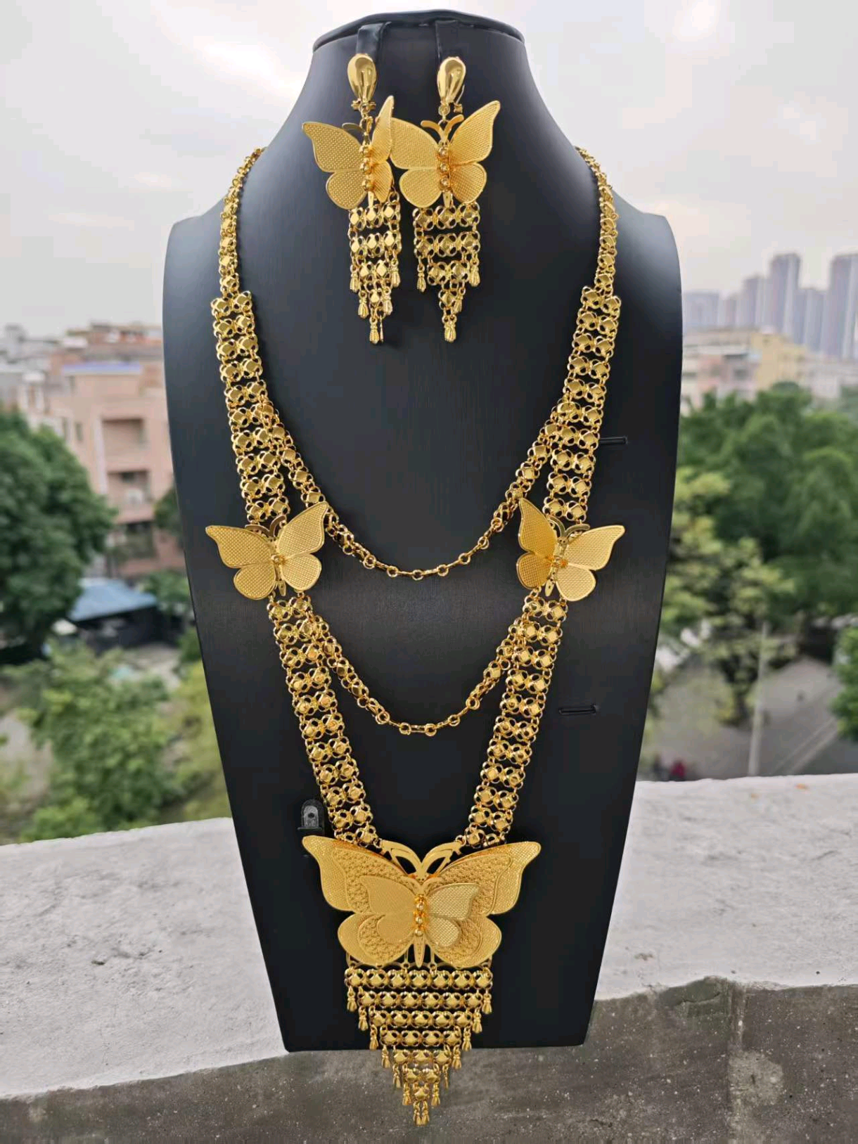 2-piece Set: Earrings, Necklace; Made of Alloy, Gold-plated Finish-C-4