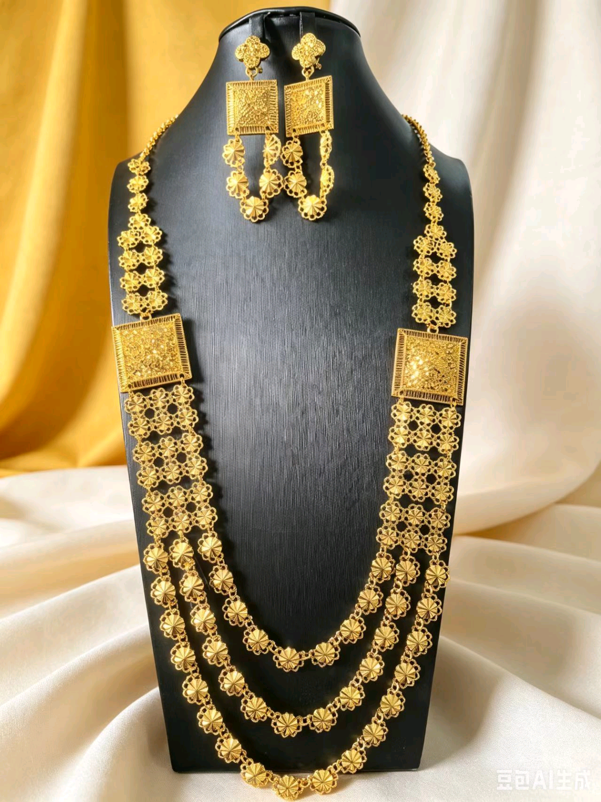 2-piece Set: Earrings, Necklace; Made of Alloy, Gold-plated Finish-C-8