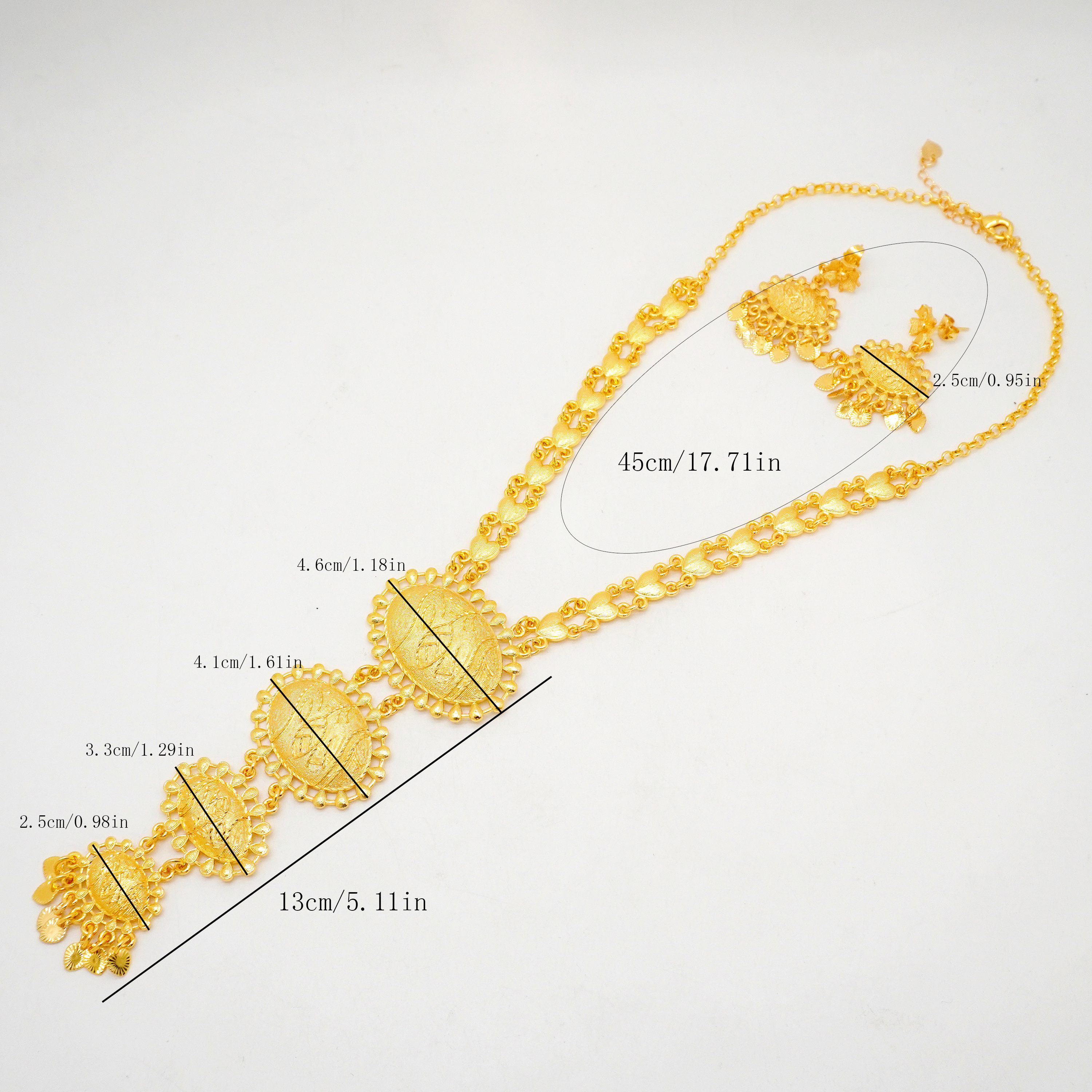 2-Piece Earring and Necklace Set, Alloy with 24K Gold Plating for Women