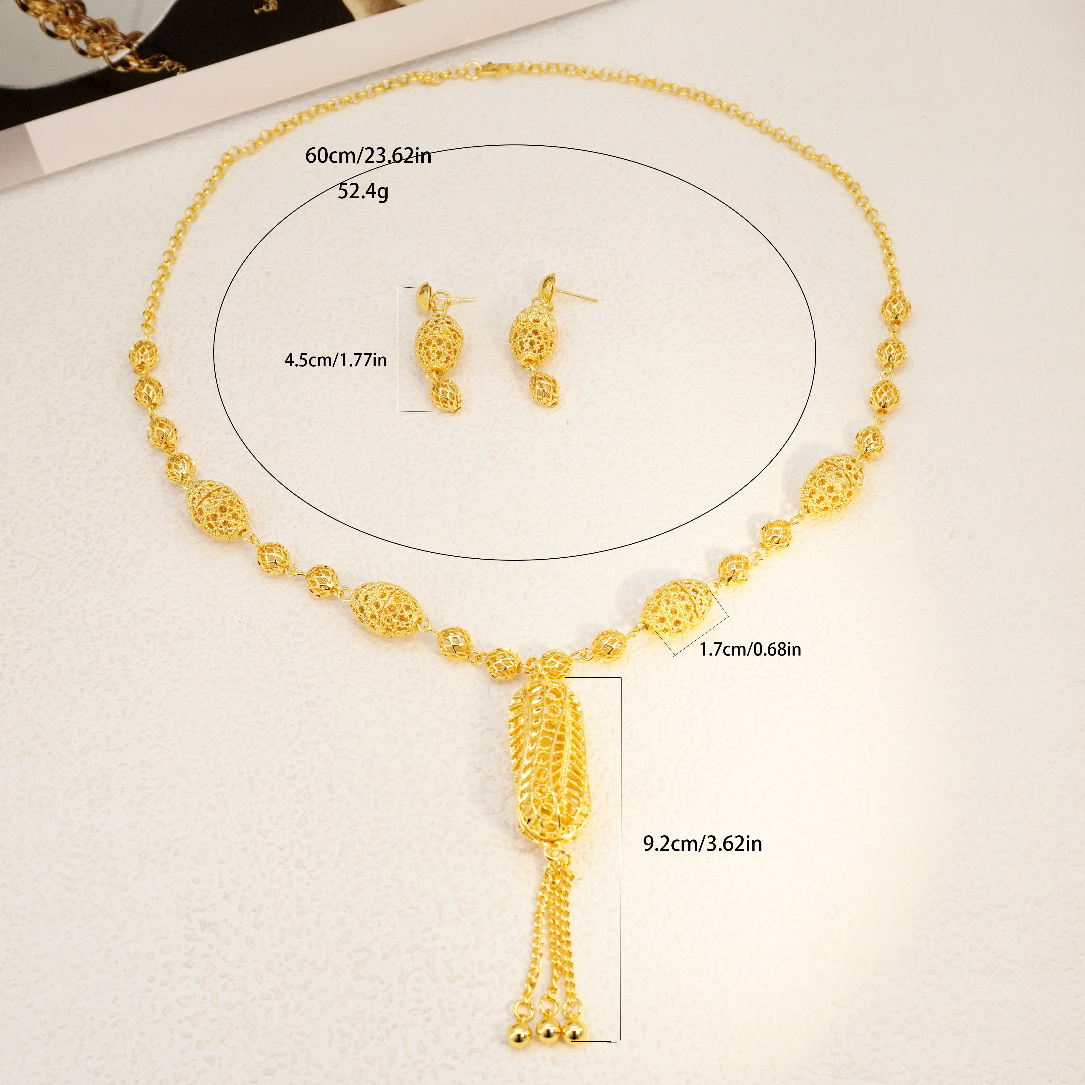 2-Piece Set: Earring  & Necklace, Alloy with 24K Gold Plating for Women