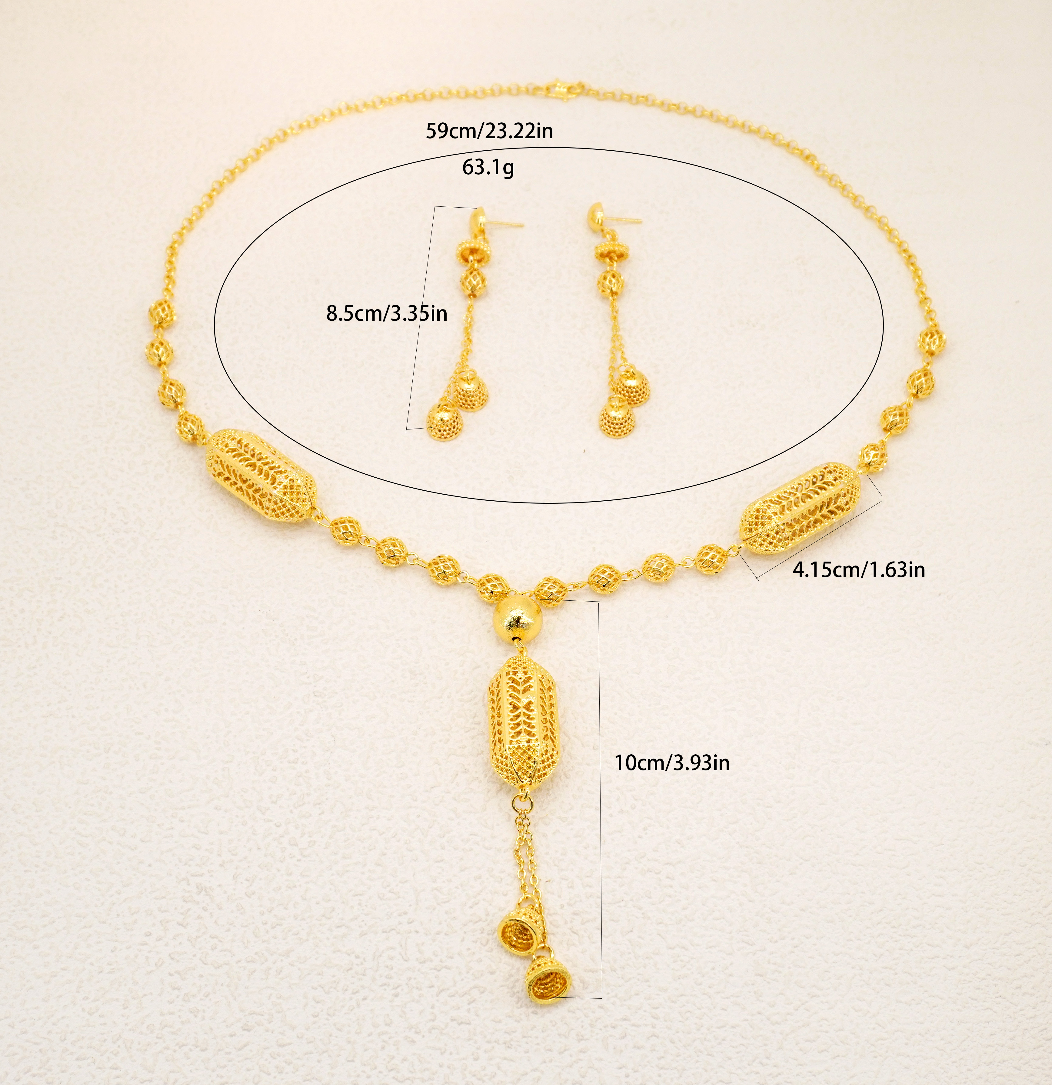 2-Piece Set: Earring  & Necklace, Alloy with 24K Gold Plating for Women