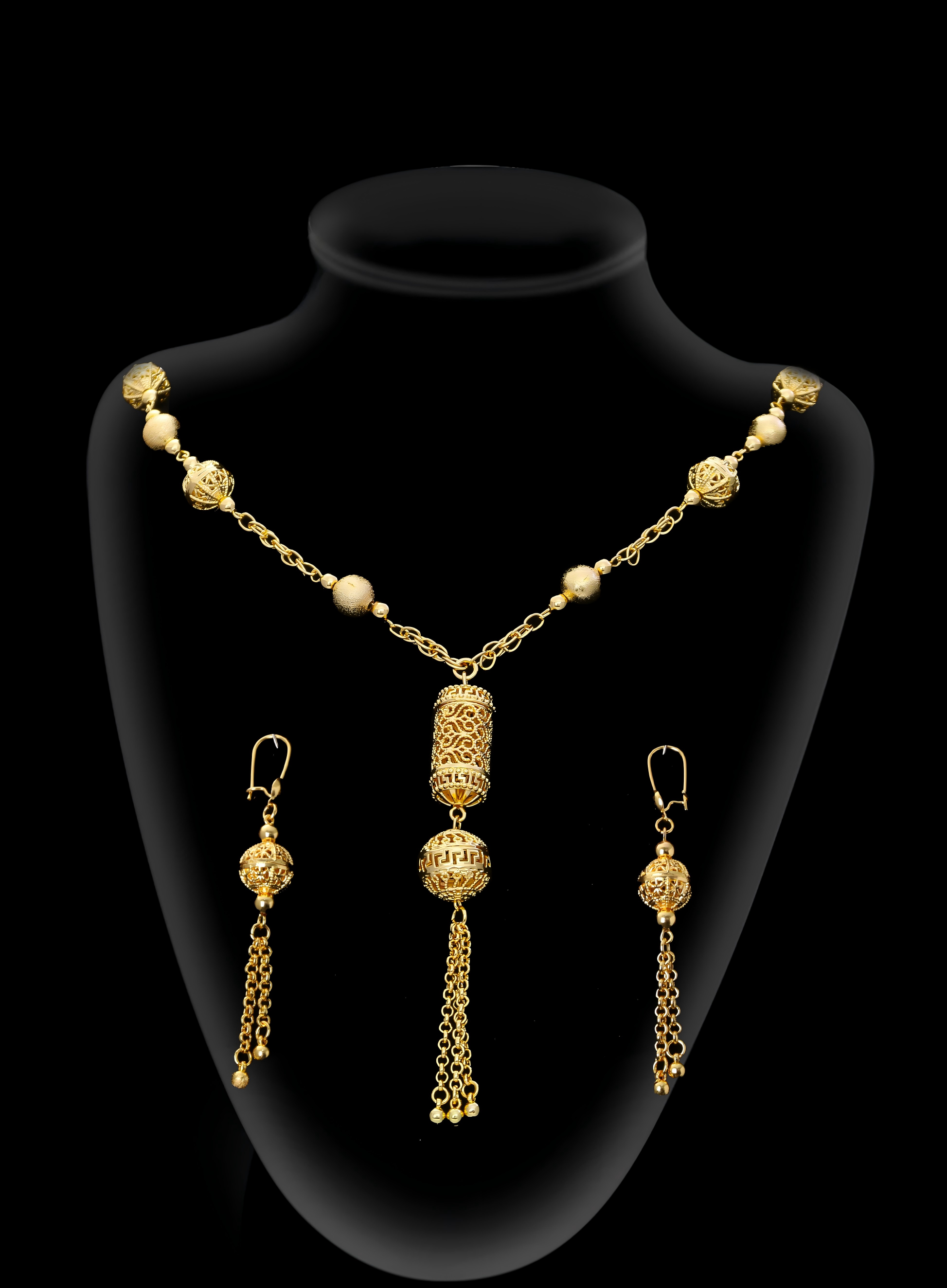 2-piece Set: Earrings, Necklace; Gold-plated Finish-1593