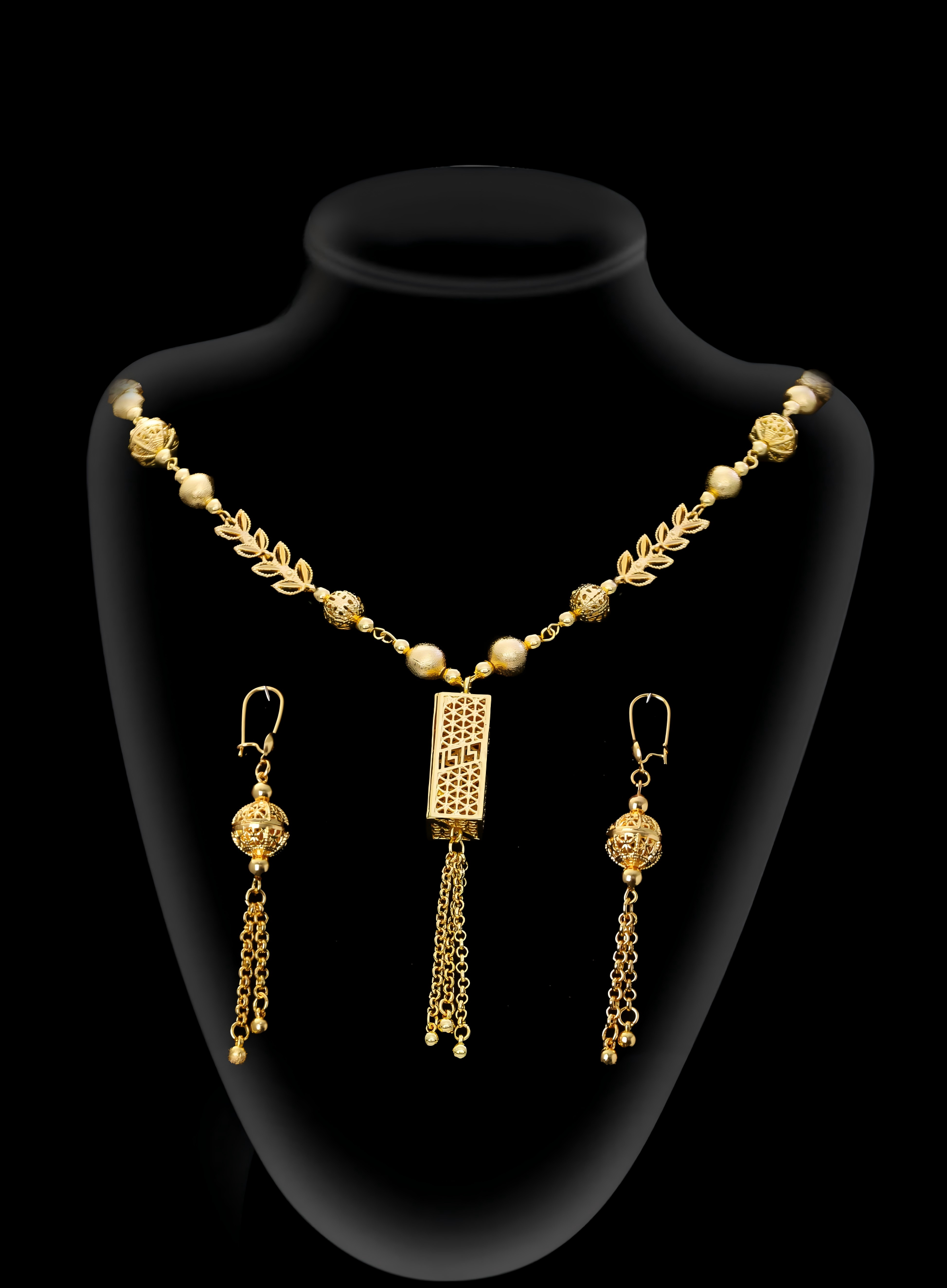2-piece Set: Earrings, Necklace; Gold-plated Finish-1594