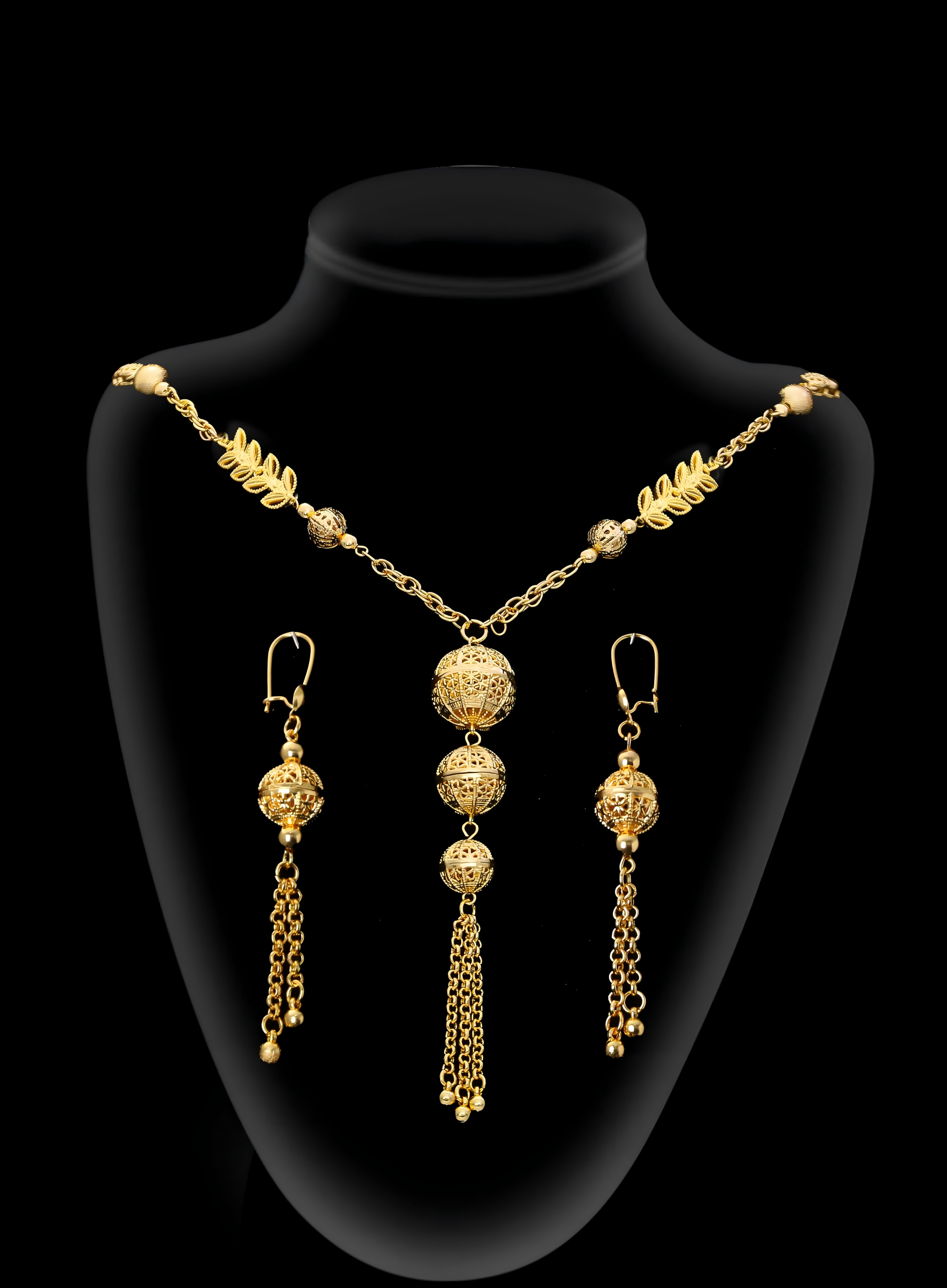 2-piece Set: Earrings, Necklace; Gold-plated Finish-1595