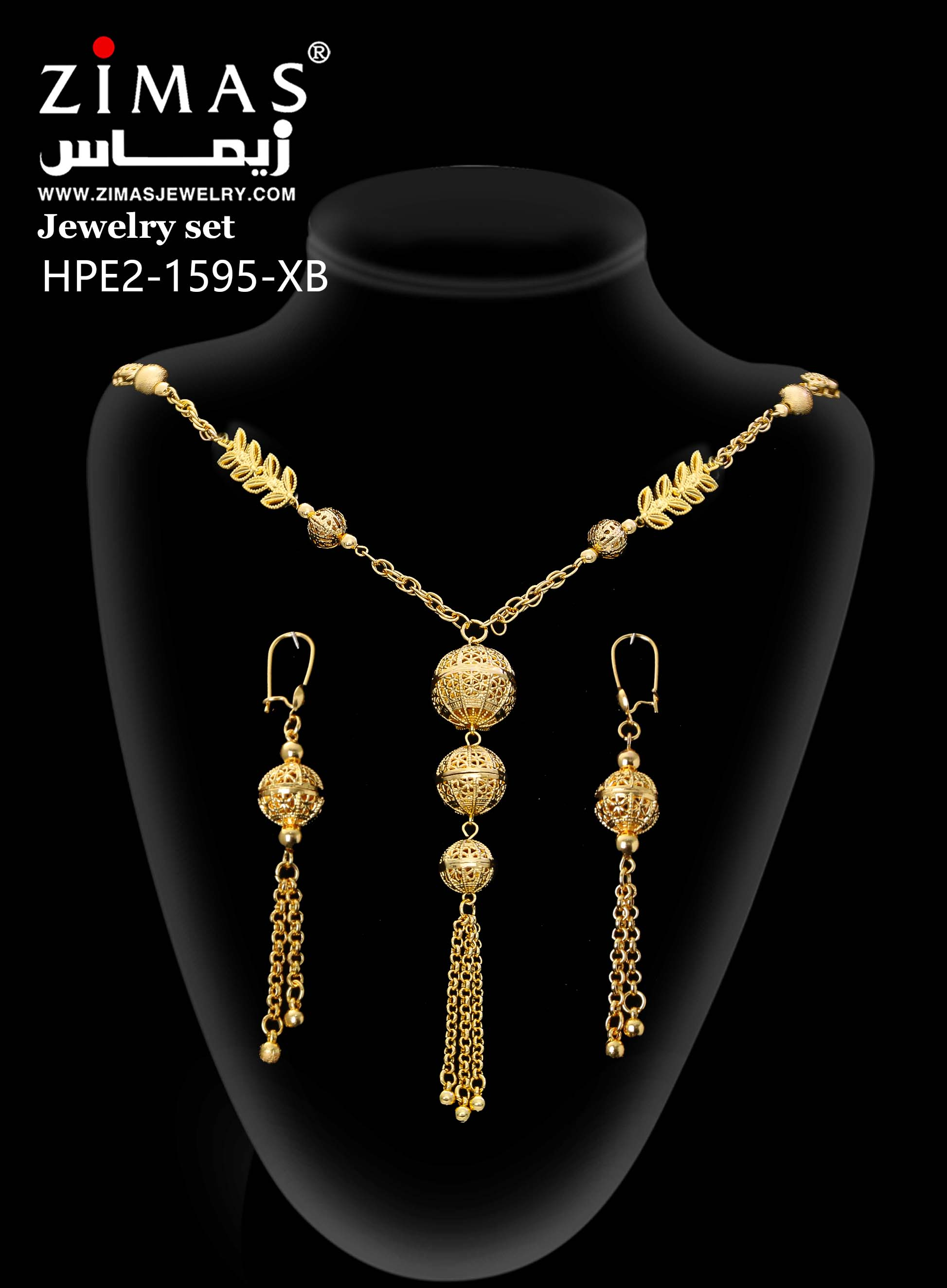 2-piece Set: Earrings, Necklace; Gold-plated Finish-1595