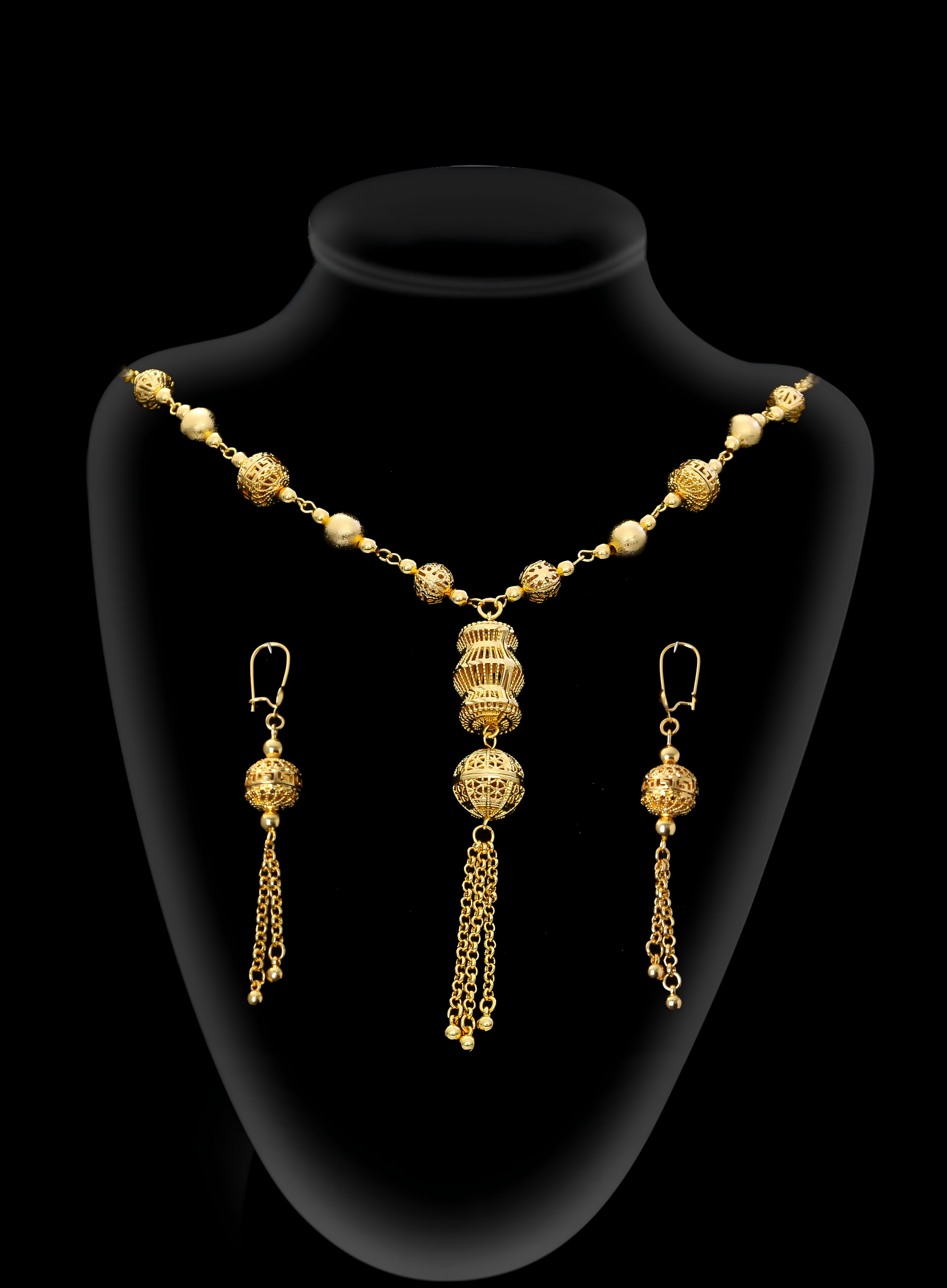 2-piece Set: Earrings, Necklace; Gold-plated Finish-1596