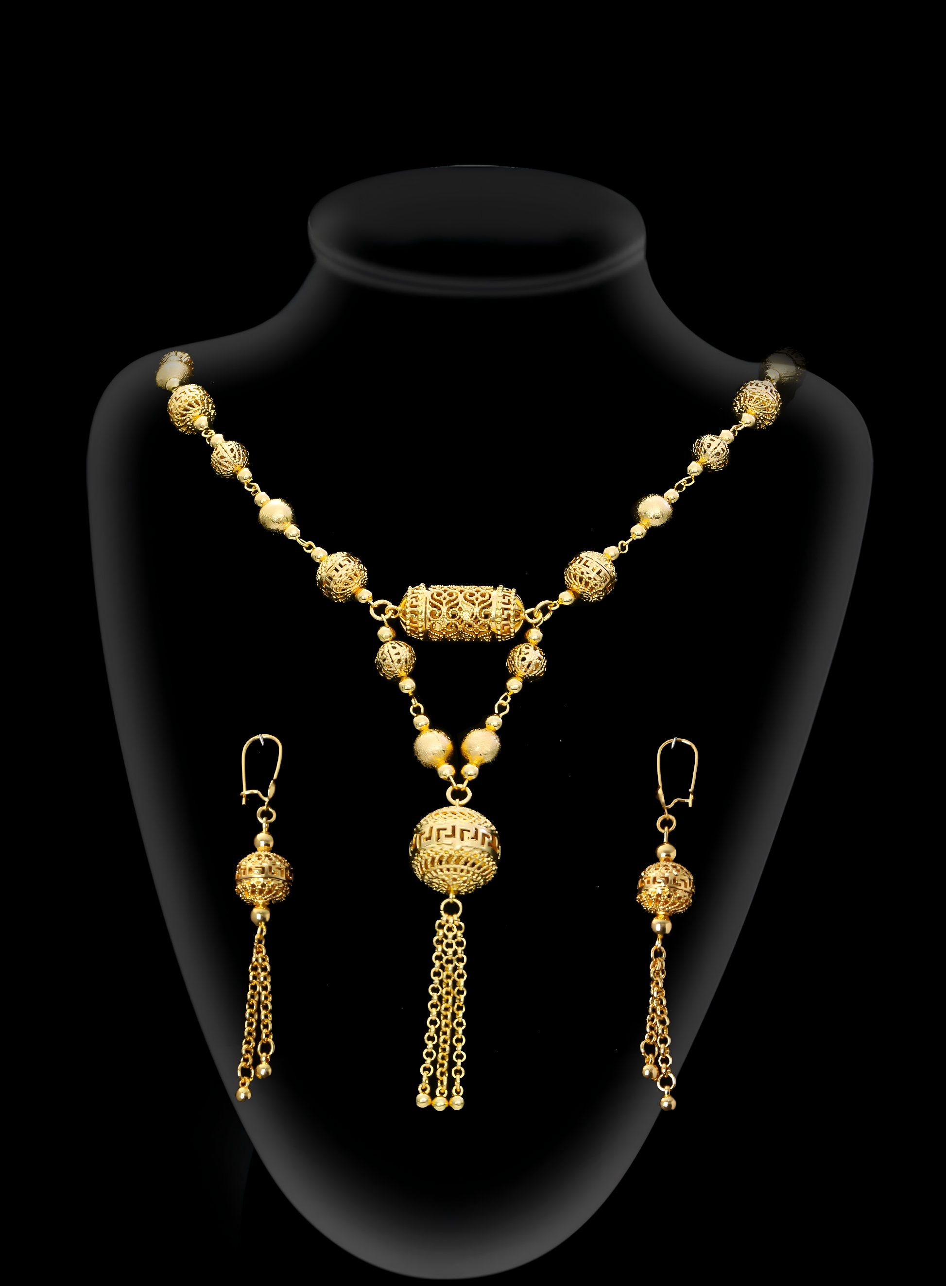 2-piece Set: Earrings, Necklace; Gold-plated Finish-1598