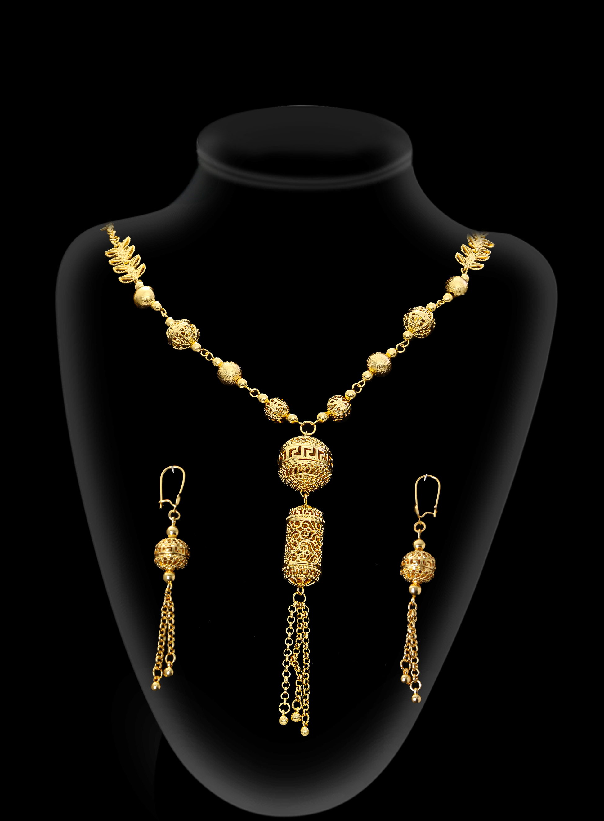 2-piece Set: Earrings, Necklace; Gold-plated Finish-1599