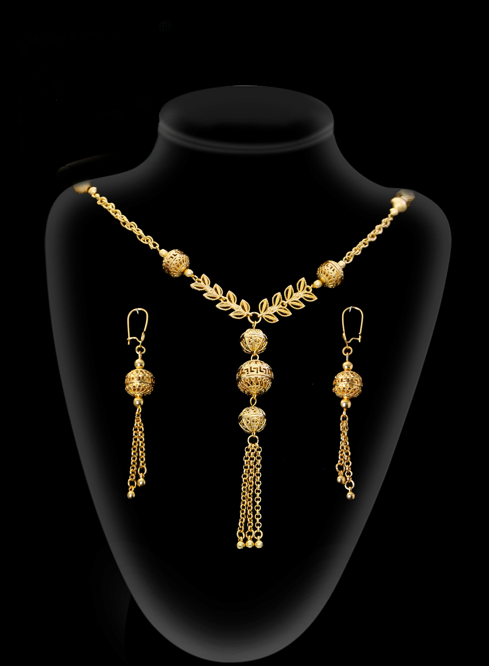 [Copy]2-piece Set: Earrings, Necklace; Gold-plated Finish-1600