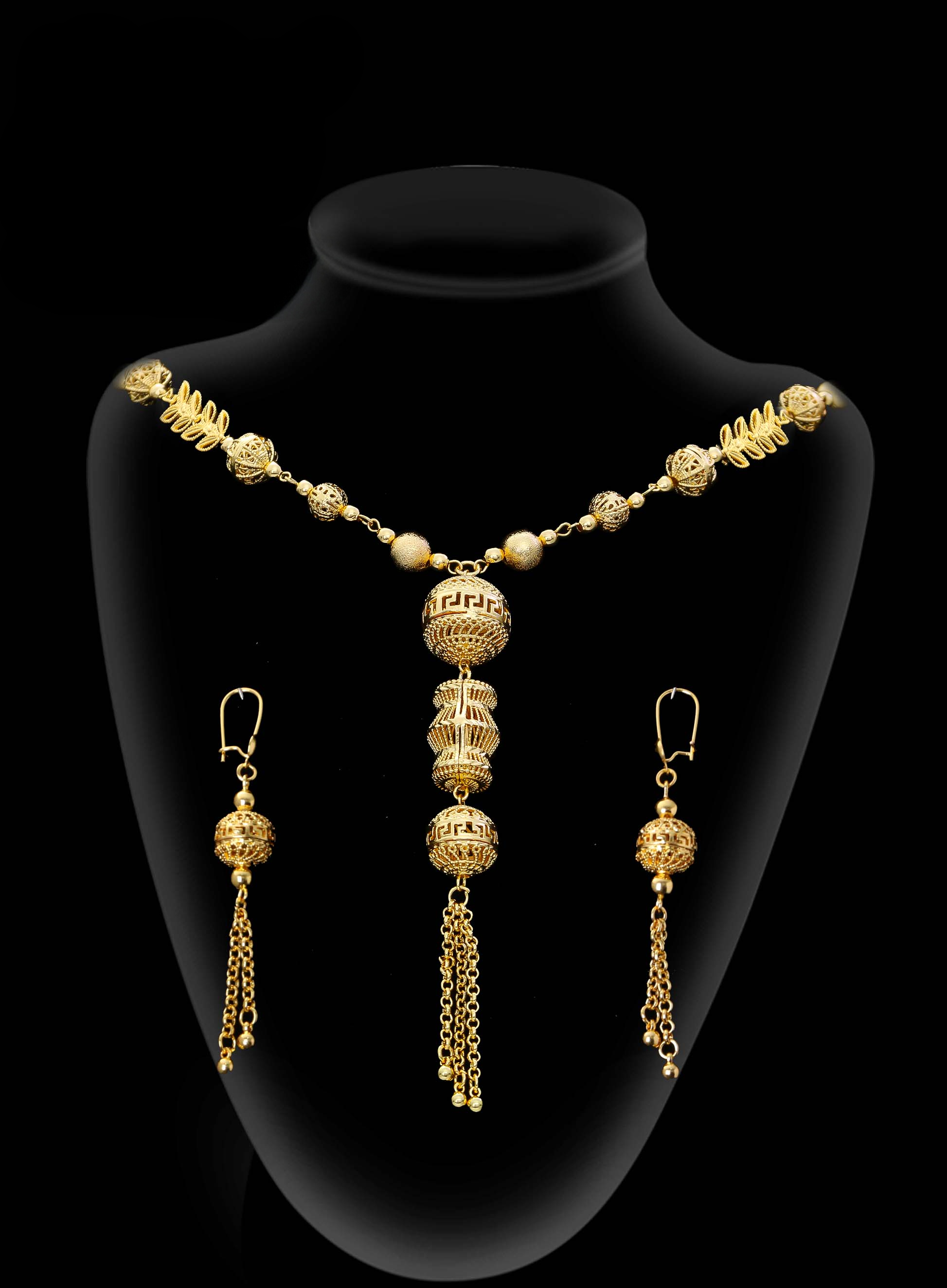 2-piece Set: Earrings, Necklace; Gold-plated Finish-1601