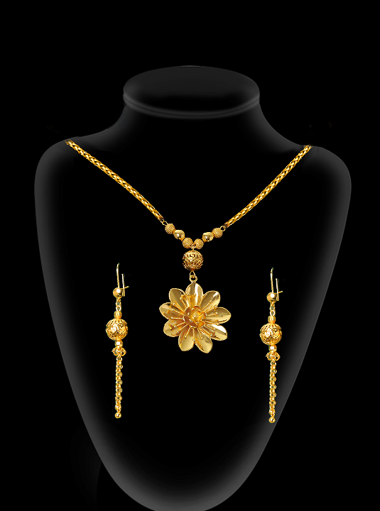 2-piece Set: Earrings, Necklace; Gold-plated Finish-1700