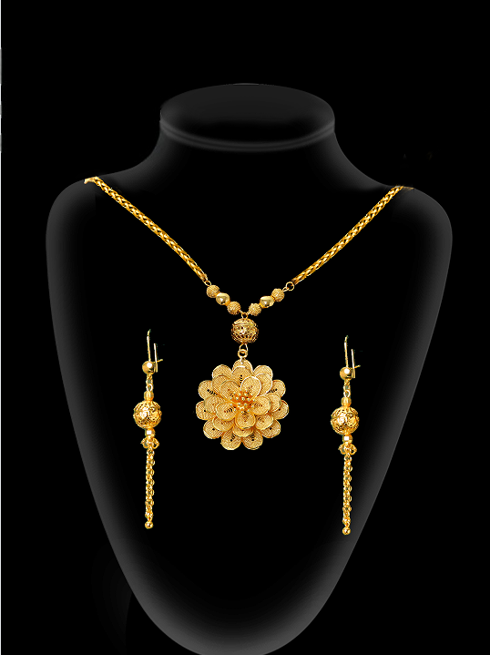 2-piece Set: Earrings, Necklace; Gold-plated Finish-1702