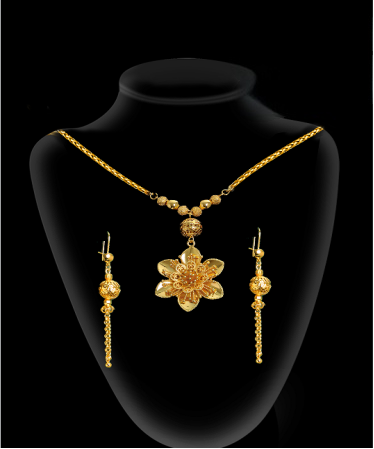 2-piece Set: Earrings, Necklace; Gold-plated Finish-1703