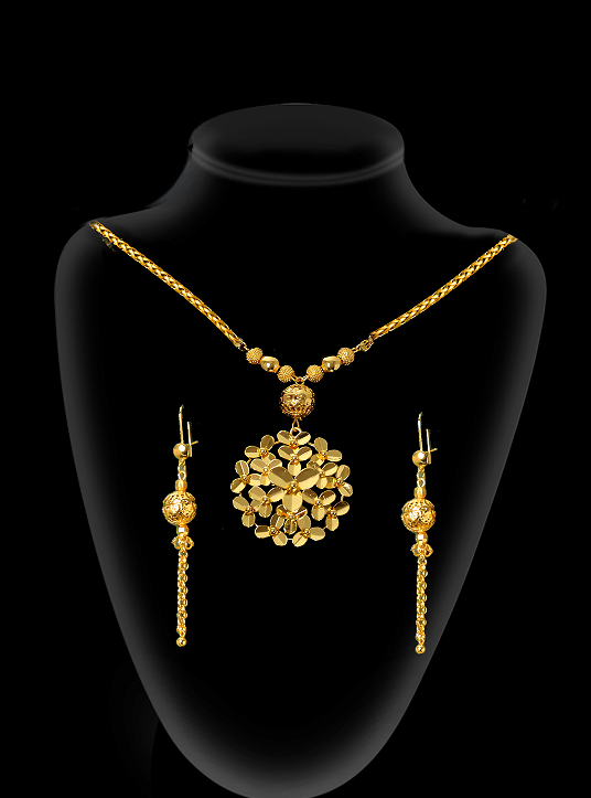 2-piece Set: Earrings, Necklace; Gold-plated Finish-1704