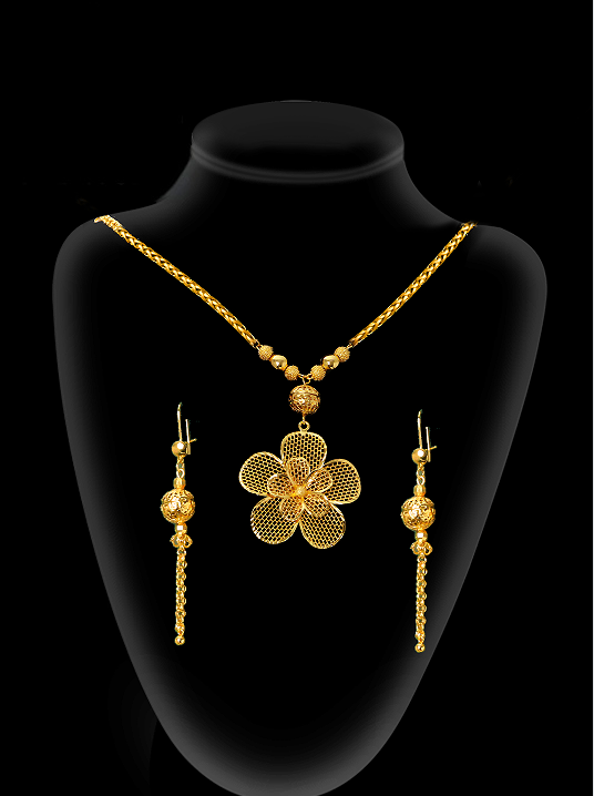 2-piece Set: Earrings, Necklace; Gold-plated Finish-1705