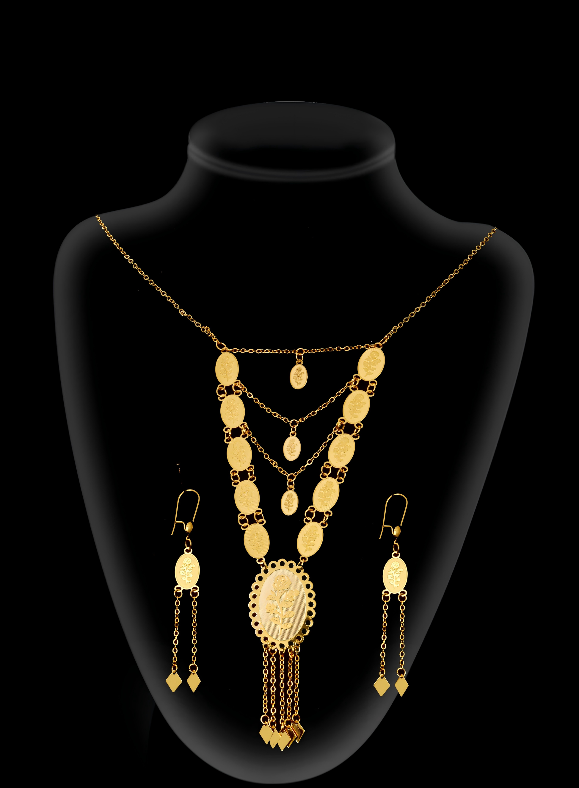 2-piece Set: Earrings, Necklace; Gold-plated Finish-1819