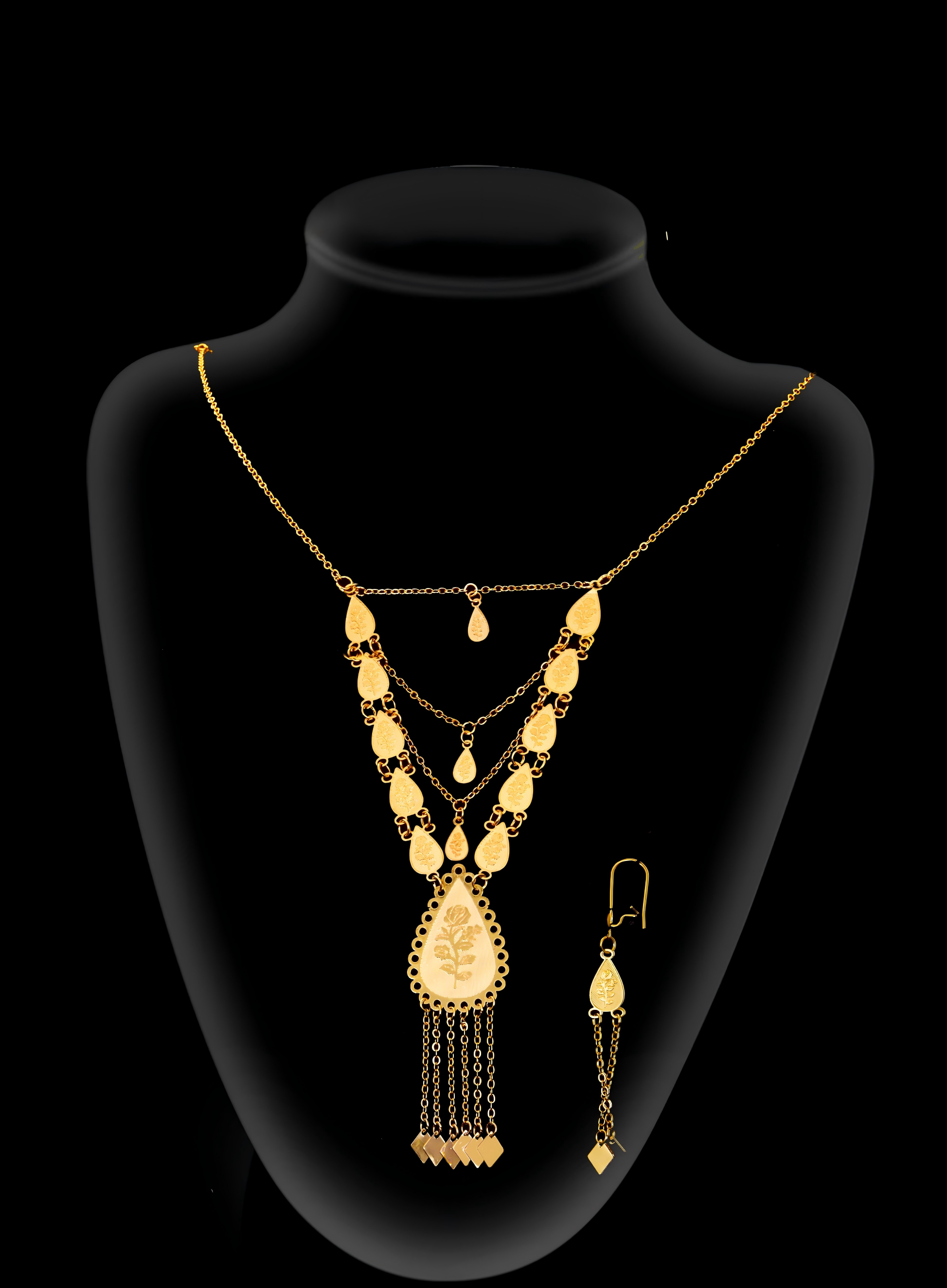 2-piece Set: Earrings, Necklace; Gold-plated Finish-1820