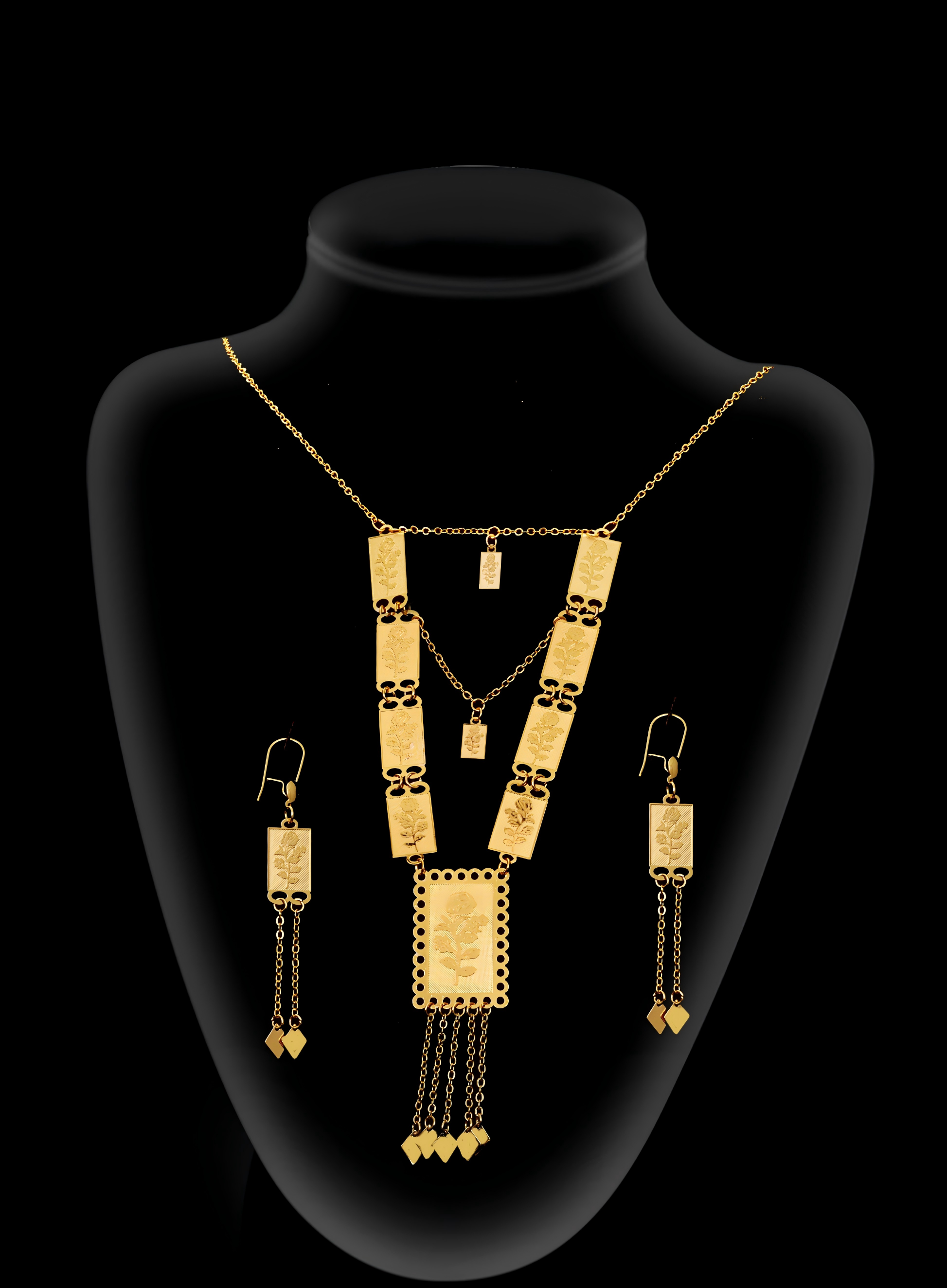 2-piece Set: Earrings, Necklace; Gold-plated Finish-1821