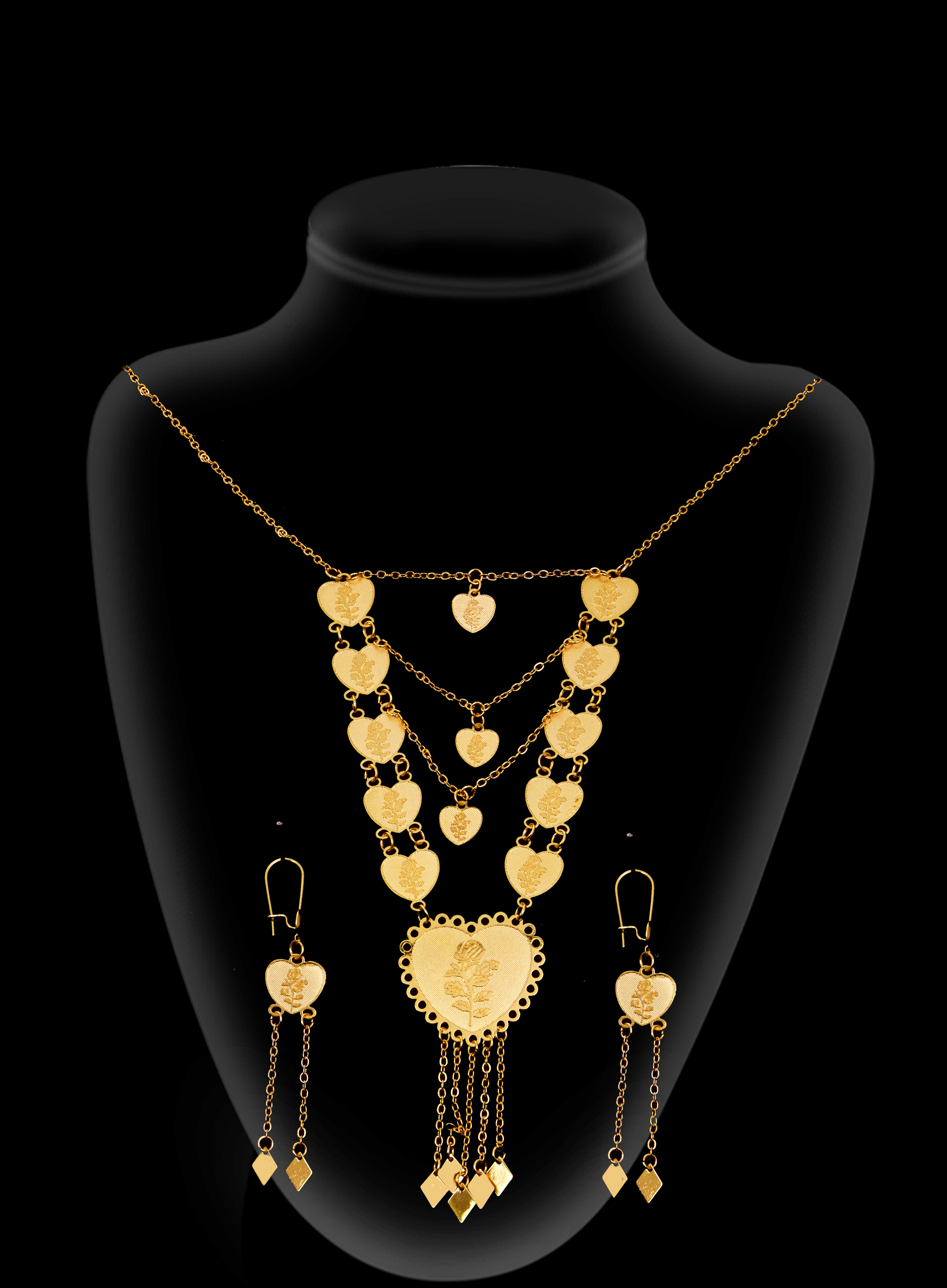 2-piece Set: Earrings, Necklace; Gold-plated Finish-1822