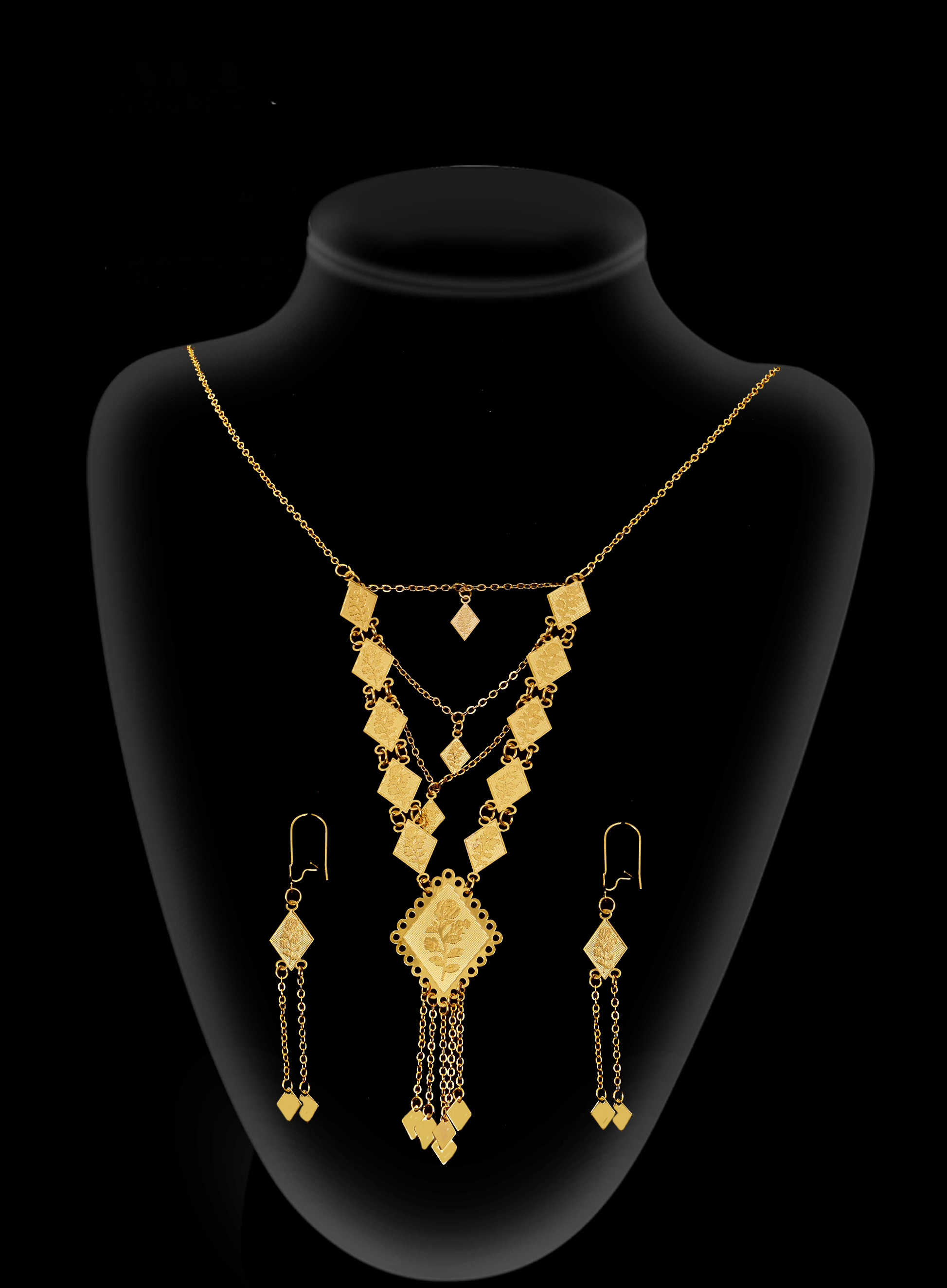 2-piece Set: Earrings, Necklace; Gold-plated Finish-1823