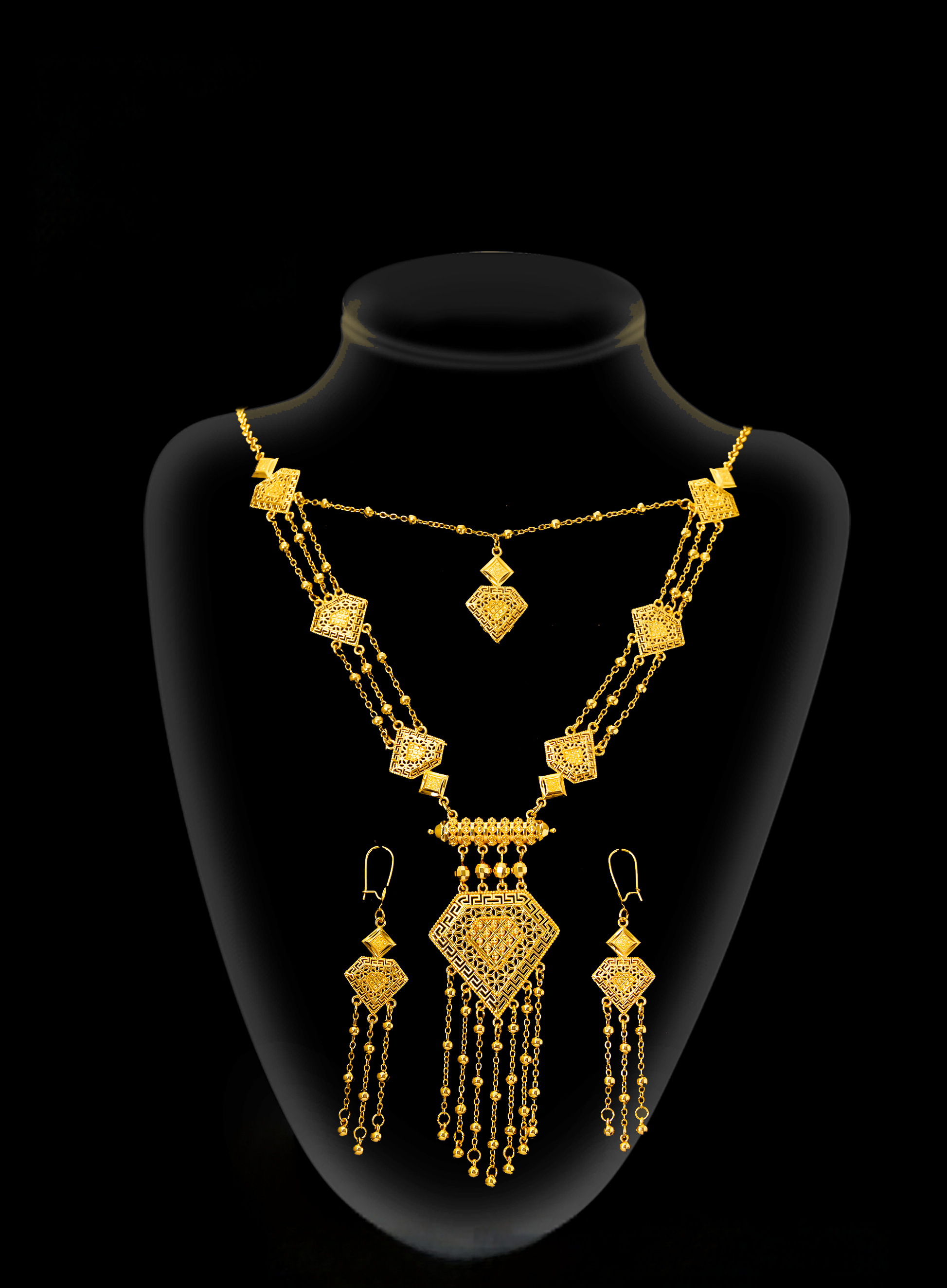 2-piece Set: Earrings, Necklace; Gold-plated Finish-1855