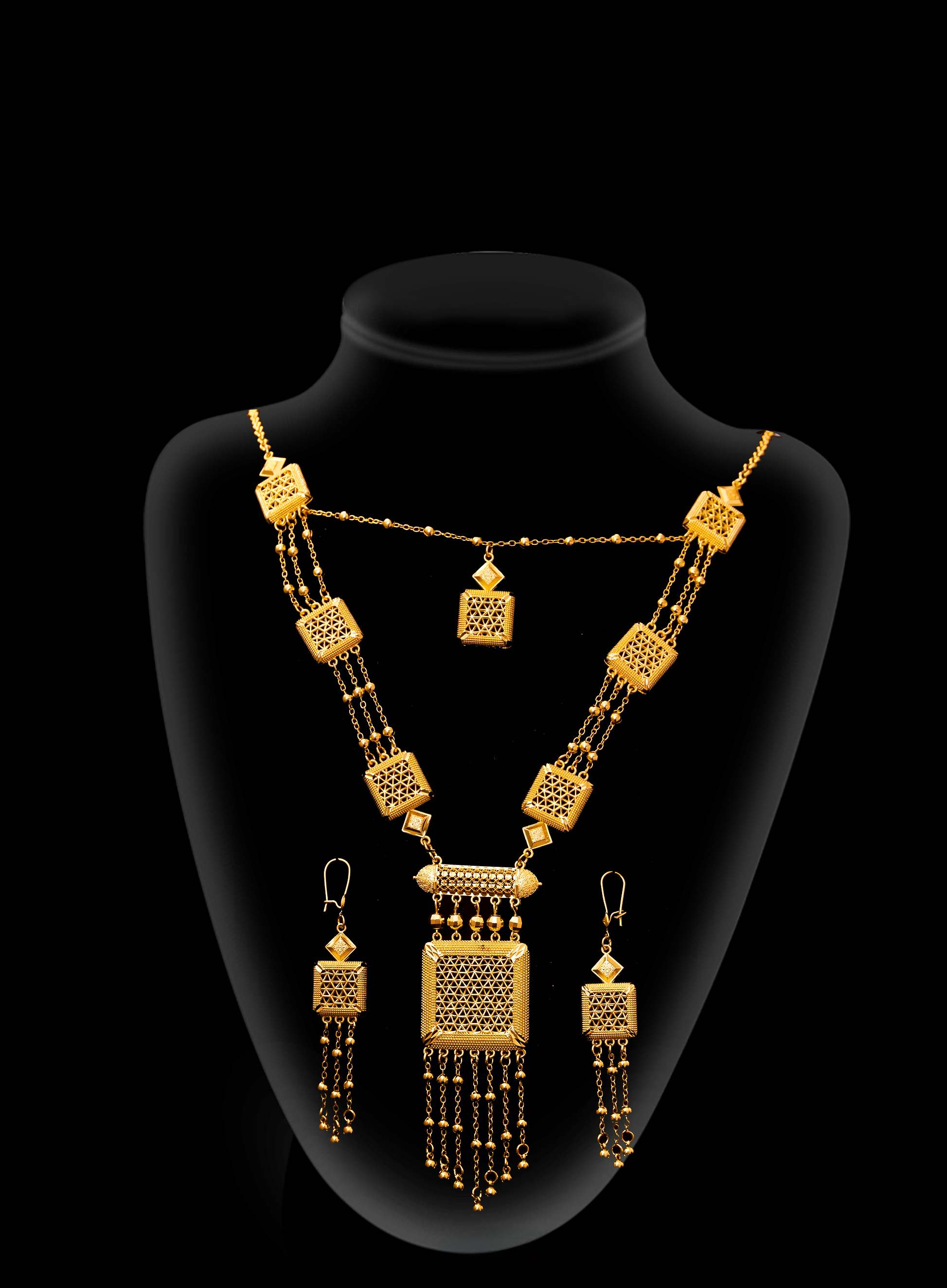 2-piece Set: Earrings, Necklace; Gold-plated Finish-1856