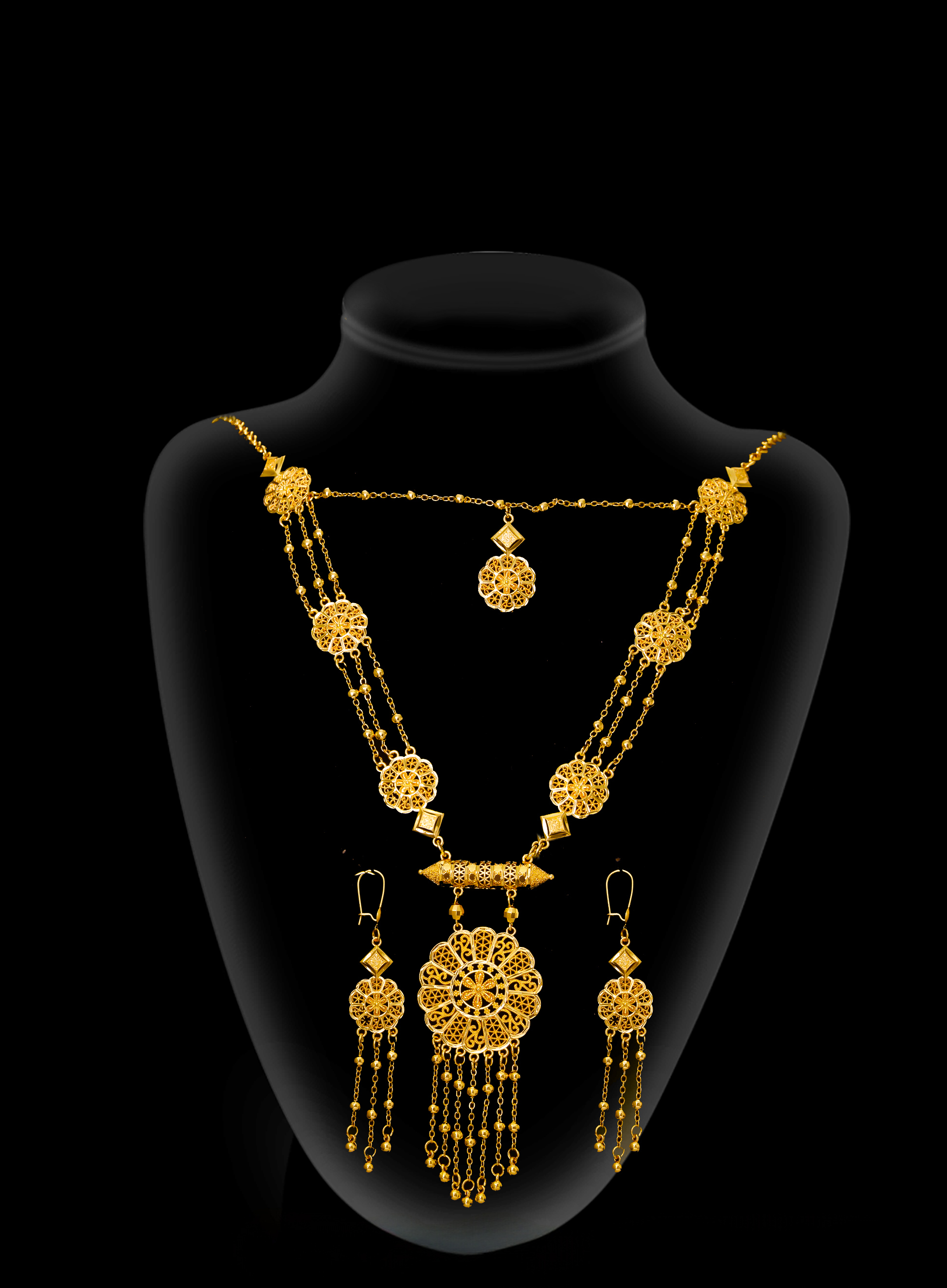 2-piece Set: Earrings, Necklace; Gold-plated Finish-1857