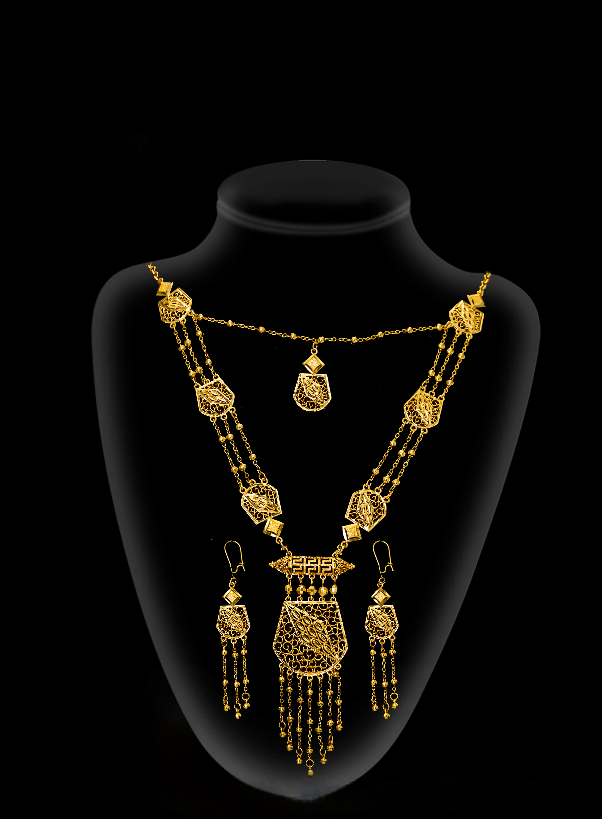 2-piece Set: Earrings, Necklace; Gold-plated Finish-1858