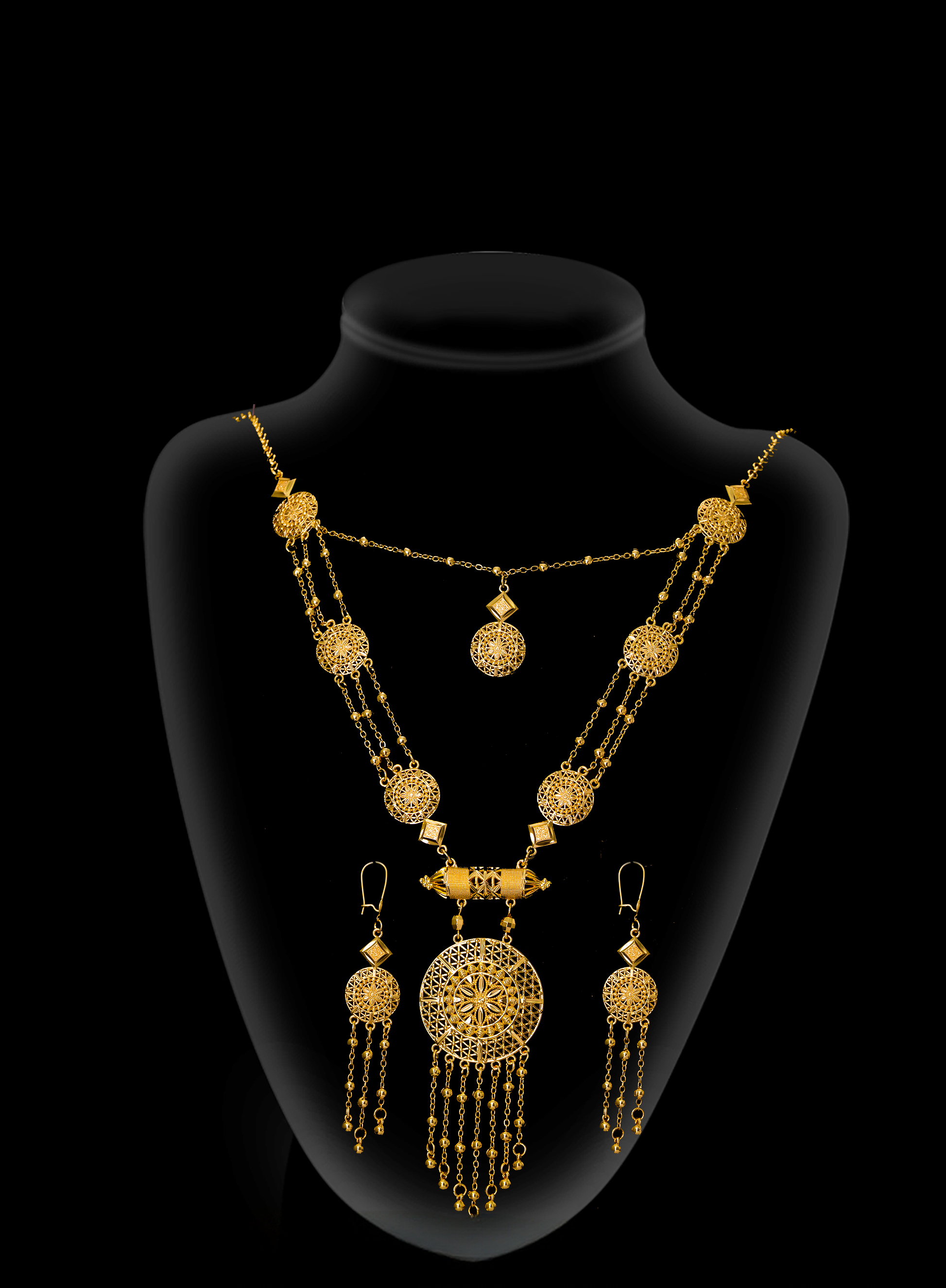 2-piece Set: Earrings, Necklace; Gold-plated Finish-1859