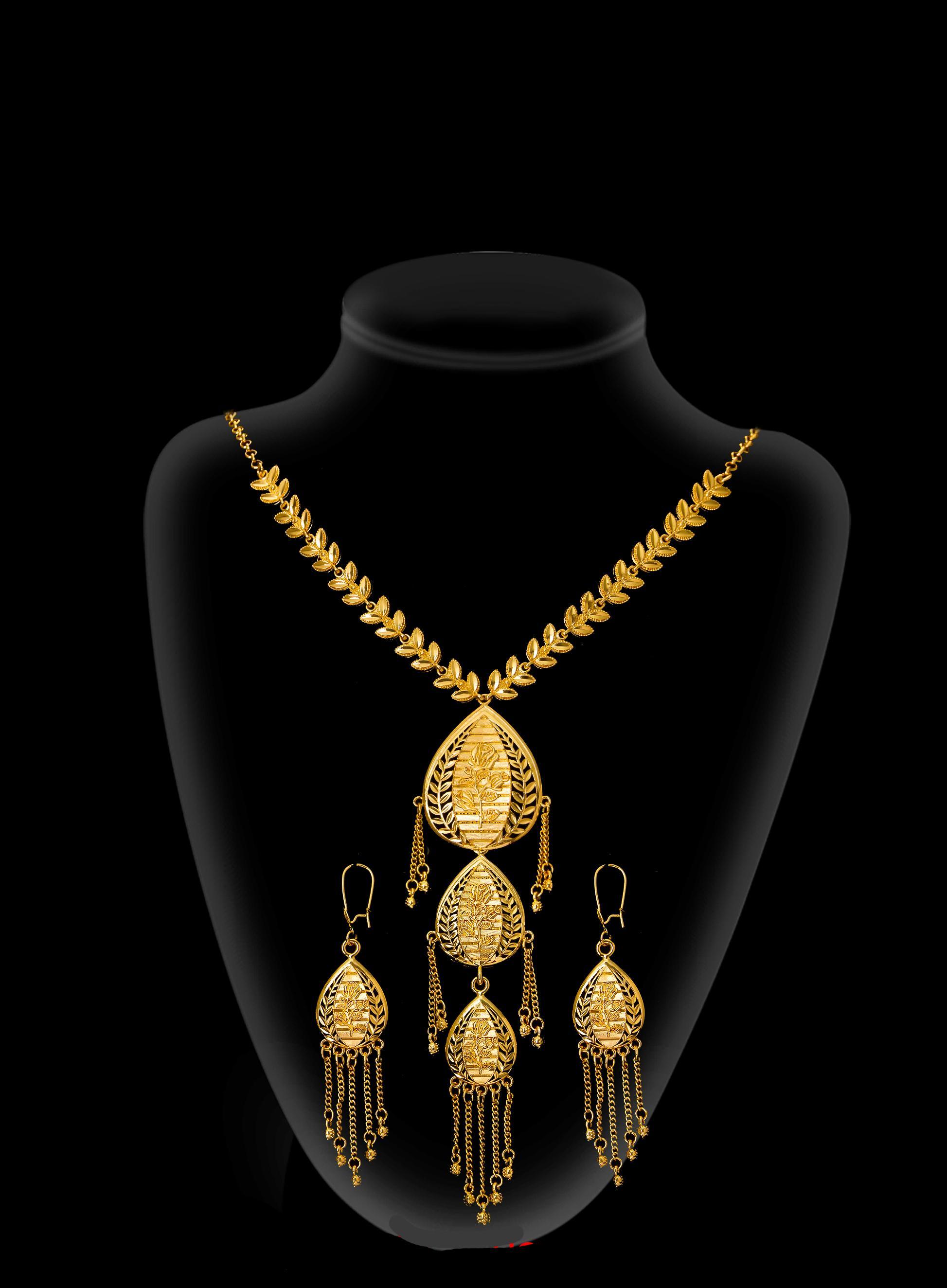 2-piece Set: Earrings, Necklace; Gold-plated Finish-1860