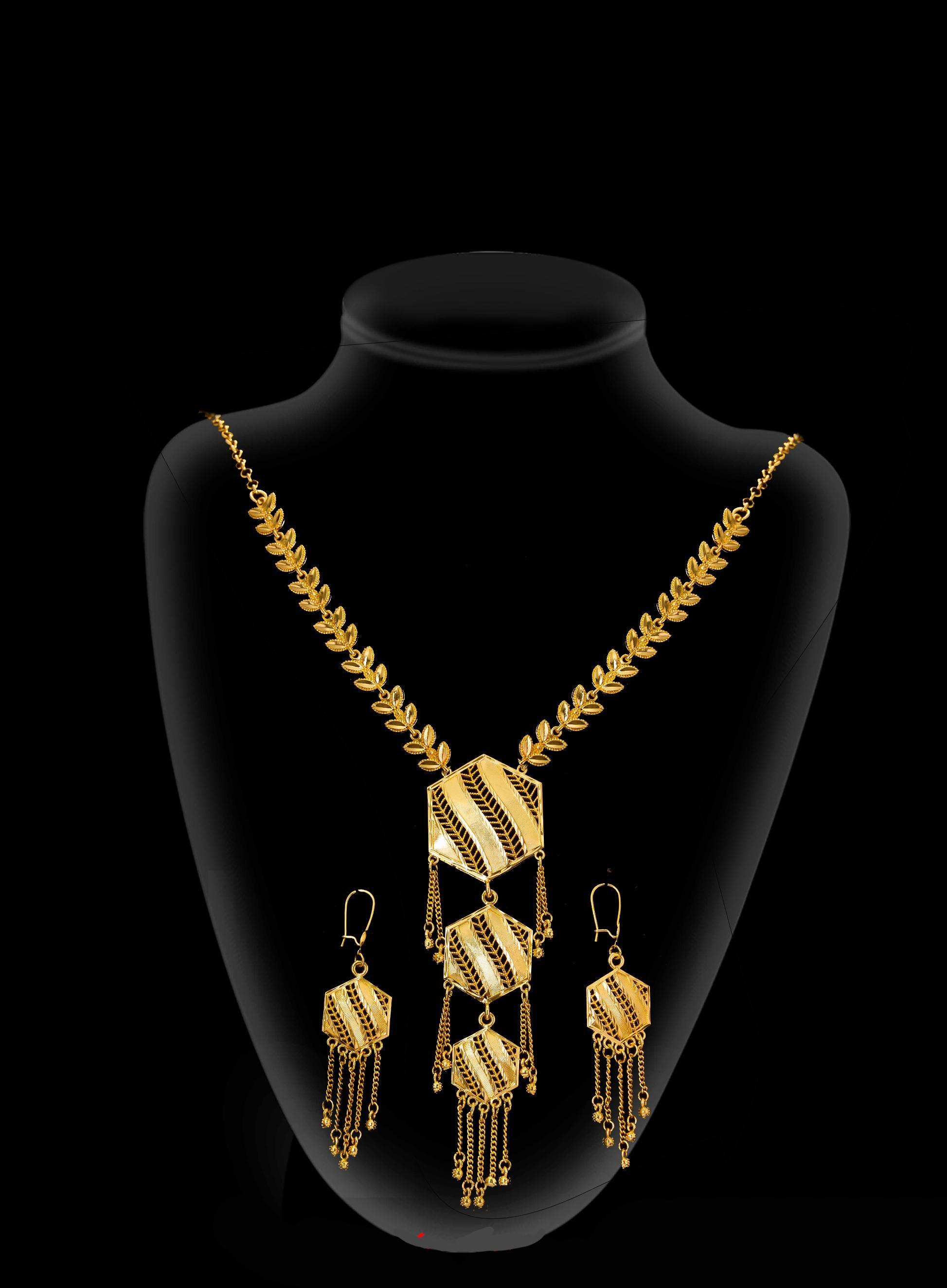 2-piece Set: Earrings, Necklace; Gold-plated Finish-1861