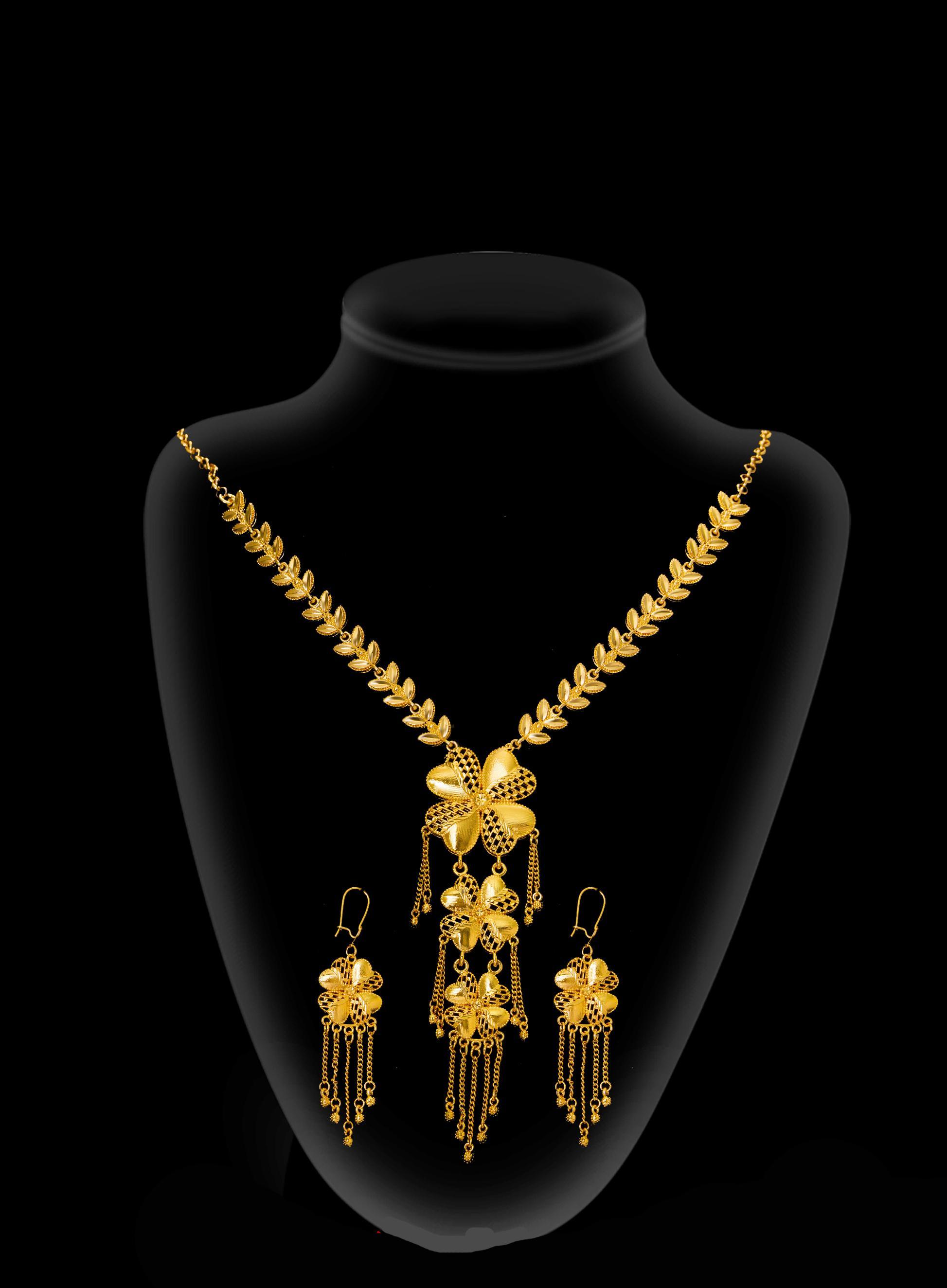 2-piece Set: Earrings, Necklace; Gold-plated Finish-1862