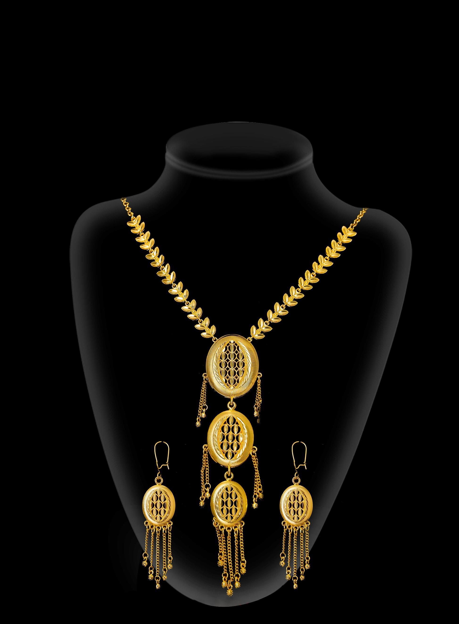 2-piece Set: Earrings, Necklace; Gold-plated Finish-1863