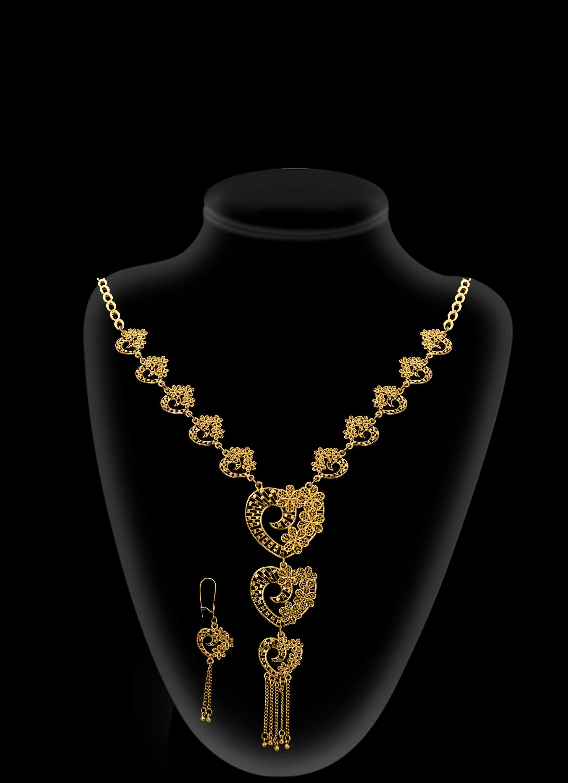2-piece Set: Earrings, Necklace; Gold-plated Finish-PE2-1957