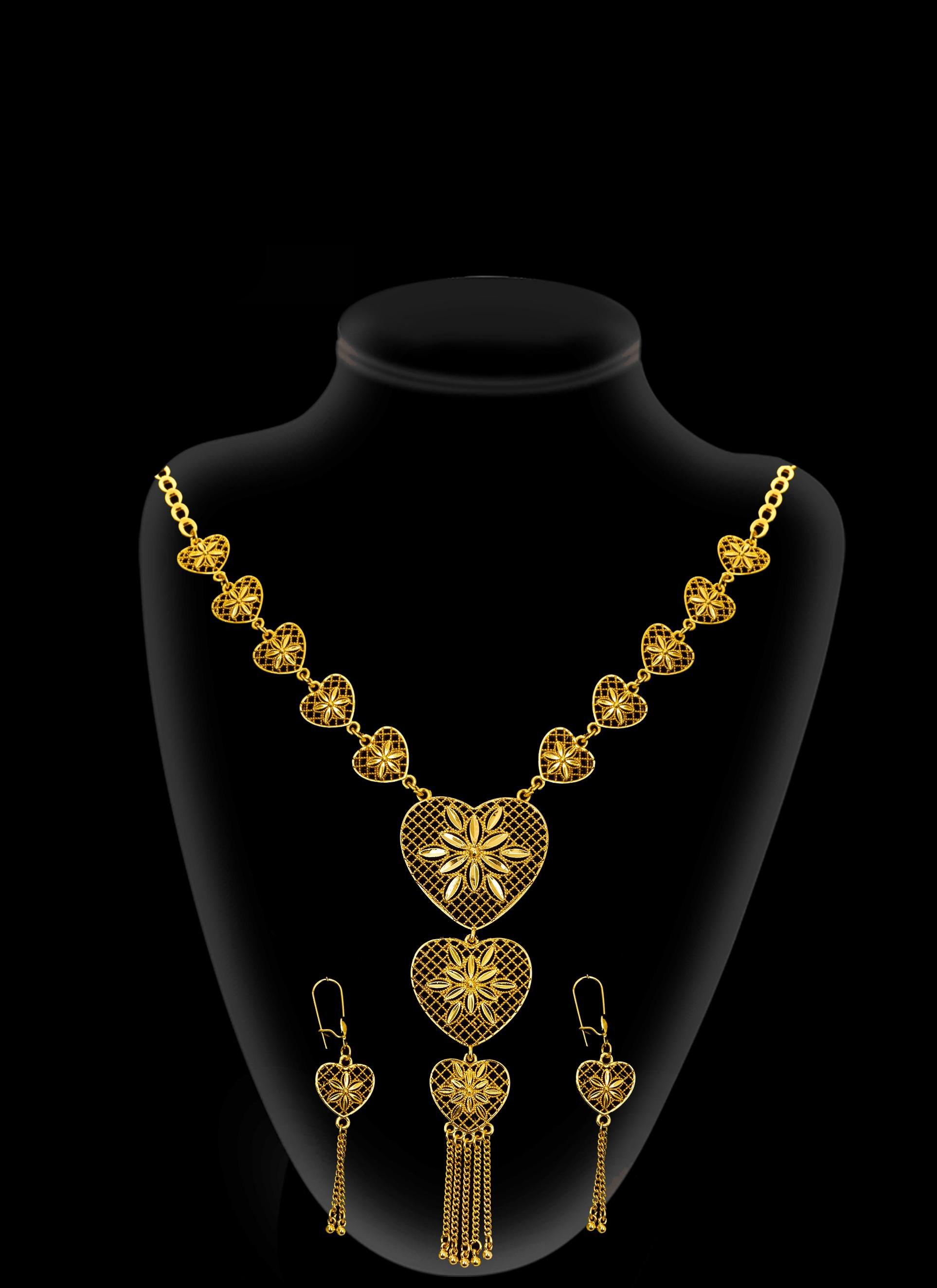 2-piece Set: Earrings, Necklace; Gold-plated Finish-PE2-1958