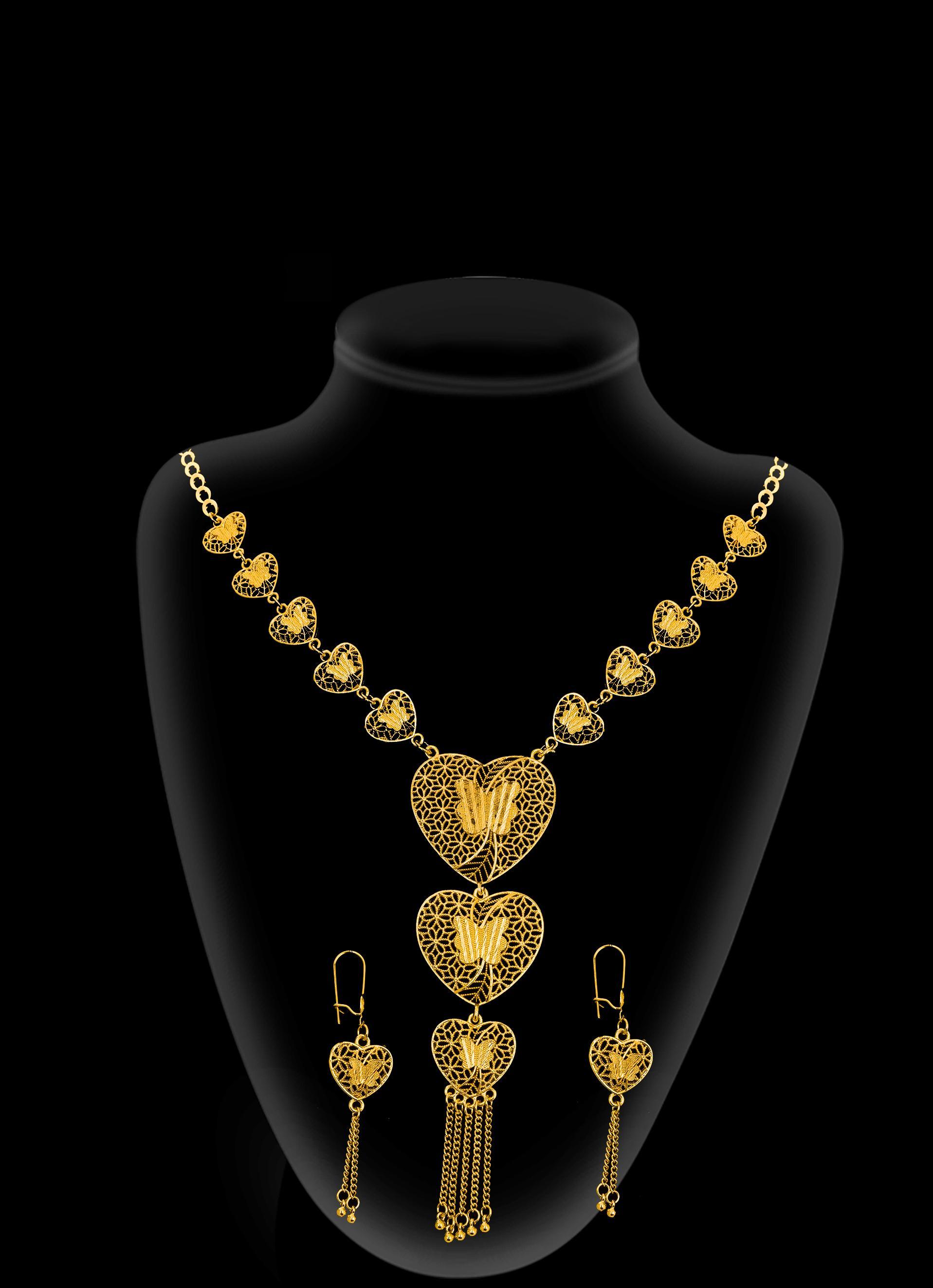 2-piece Set: Earrings, Necklace; Gold-plated Finish-PE2-1959