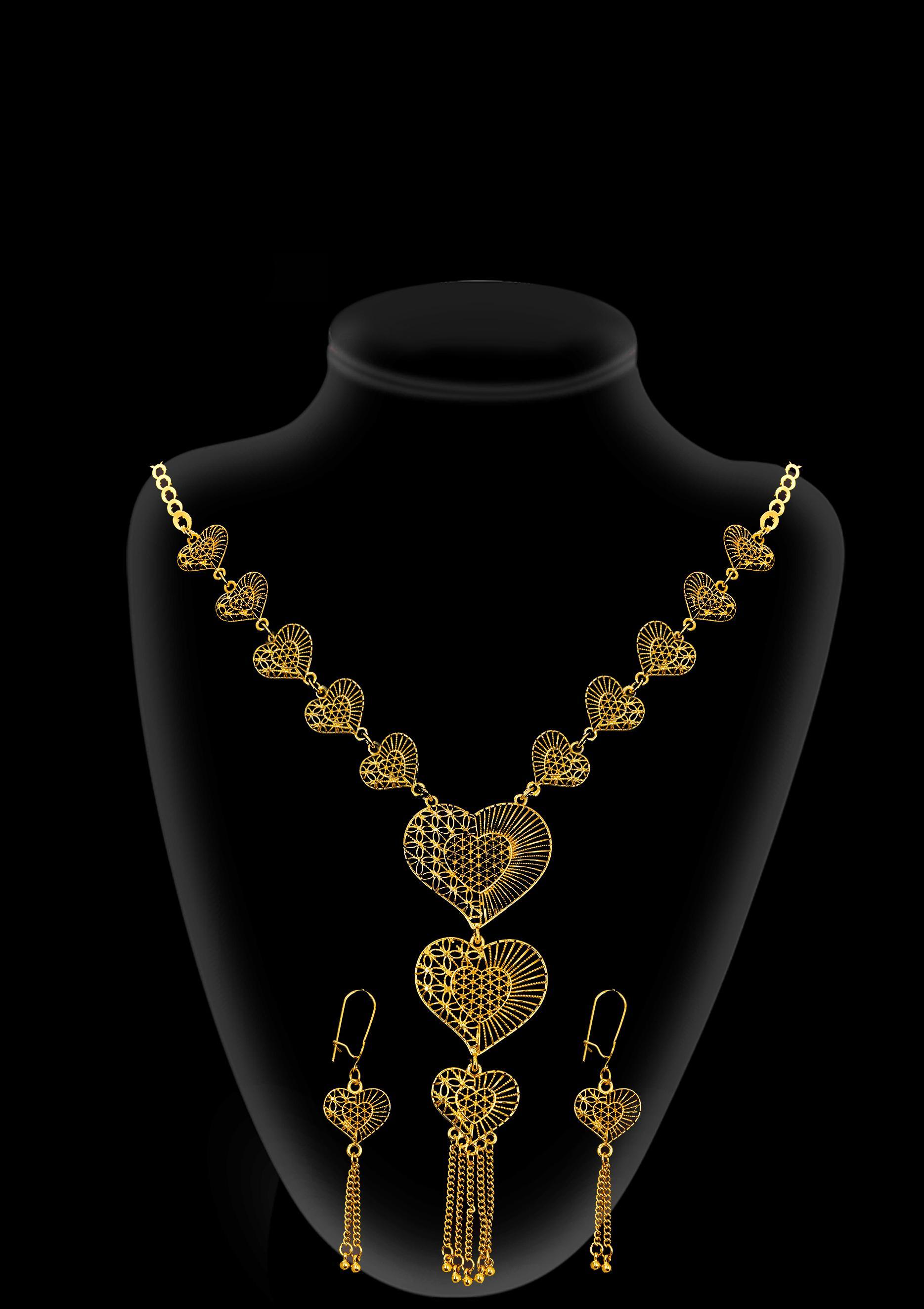 2-piece Set: Earrings, Necklace; Gold-plated Finish-PE2-1960