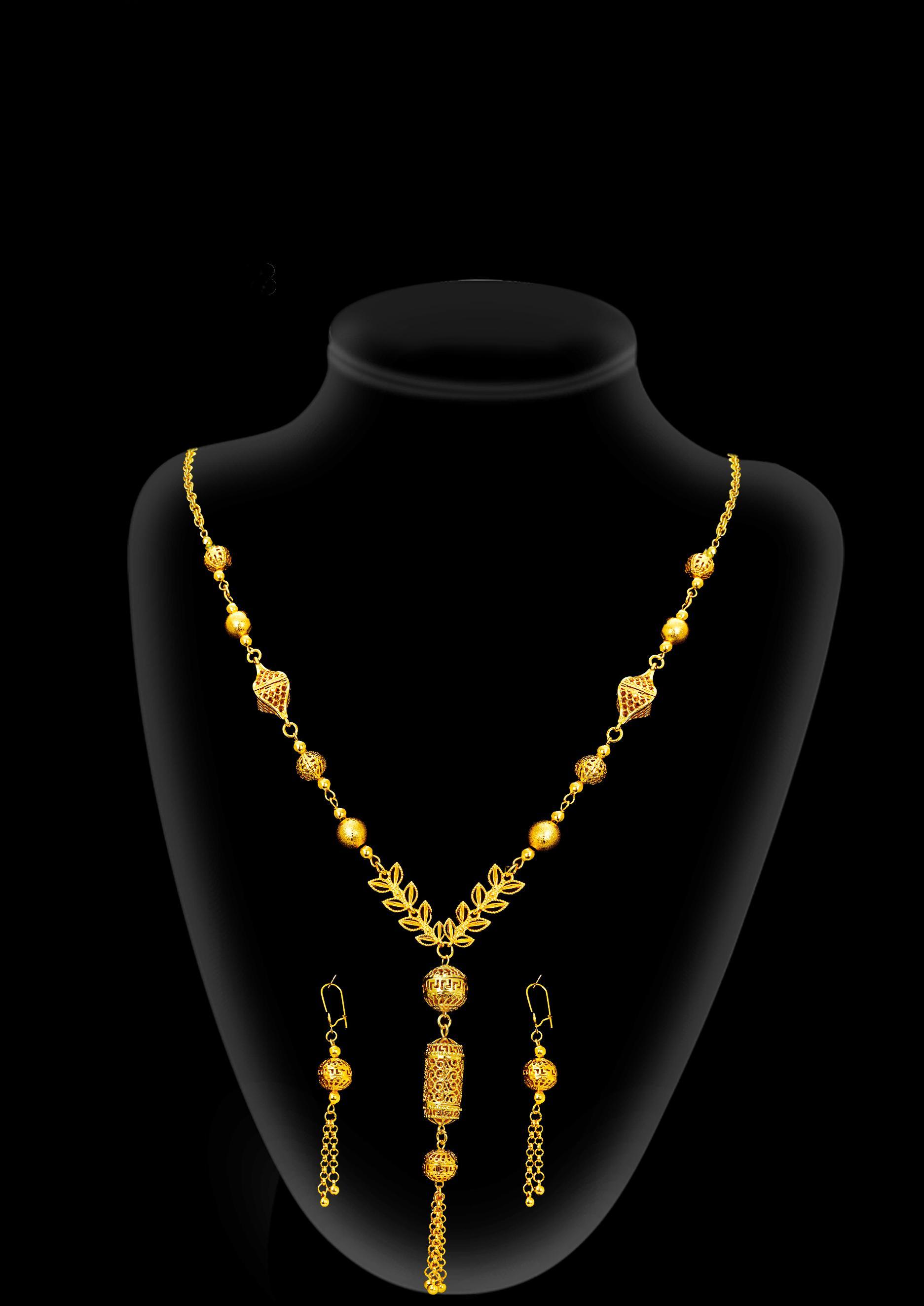 2-piece Set: Earrings, Necklace; Gold-plated Finish-PE2-1982