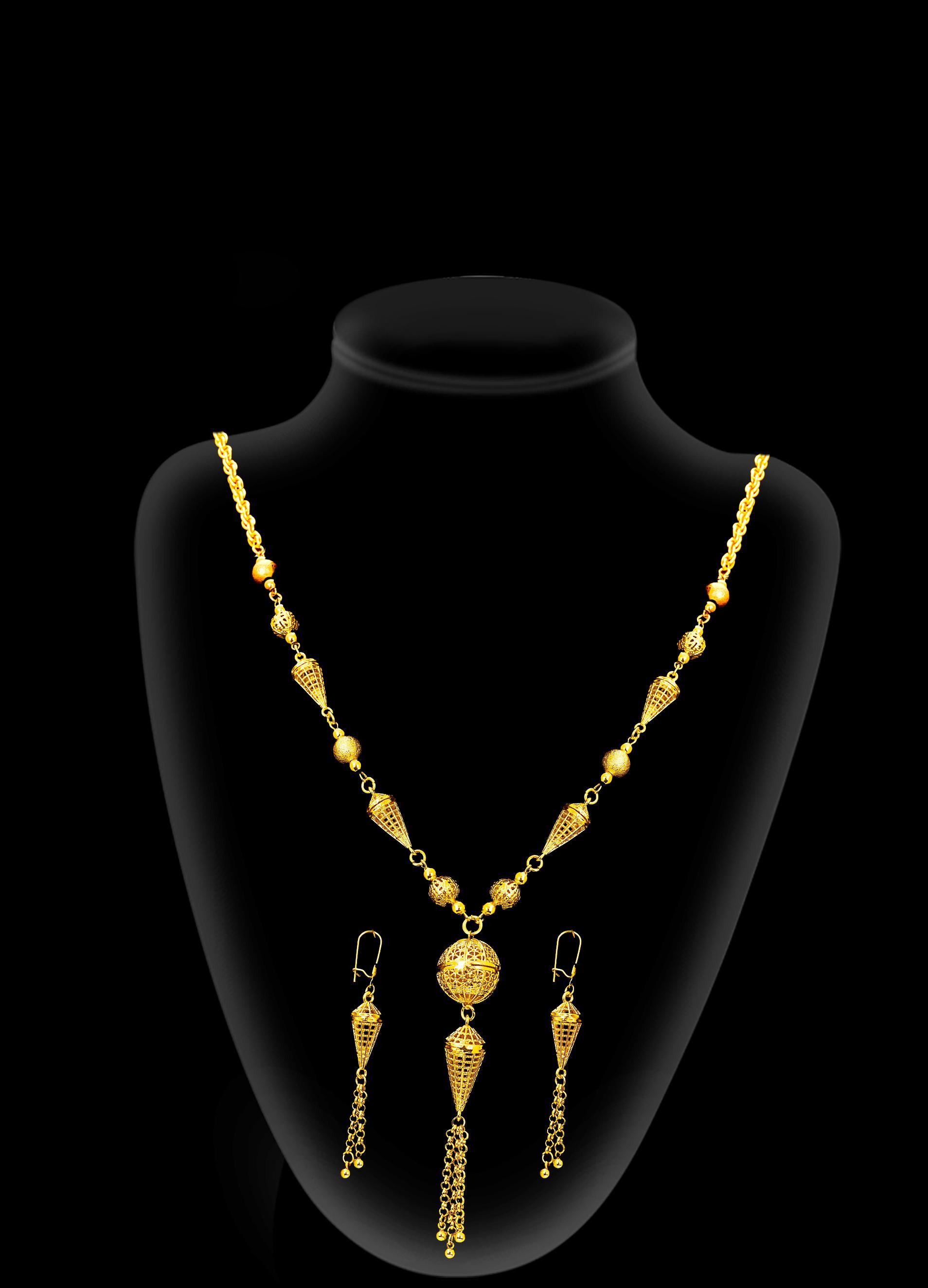 2-piece Set: Earrings, Necklace; Gold-plated Finish-PE2-1983