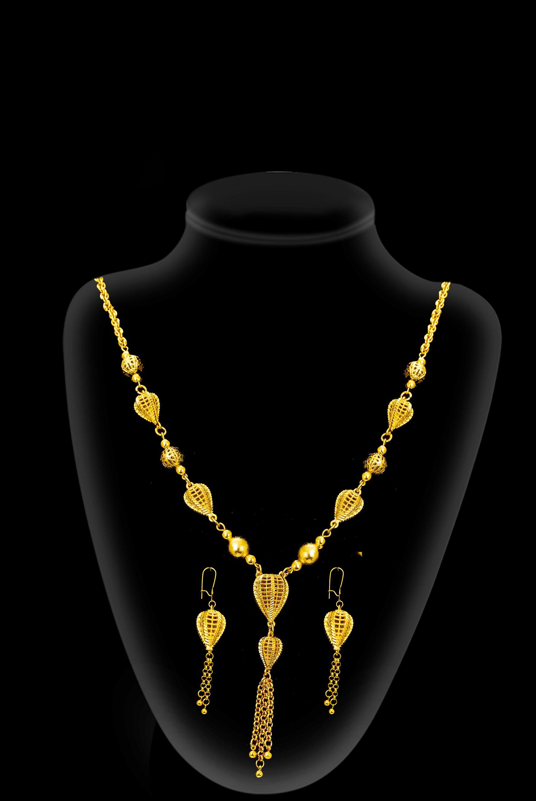 2-piece Set: Earrings, Necklace; Gold-plated Finish-PE2-1984