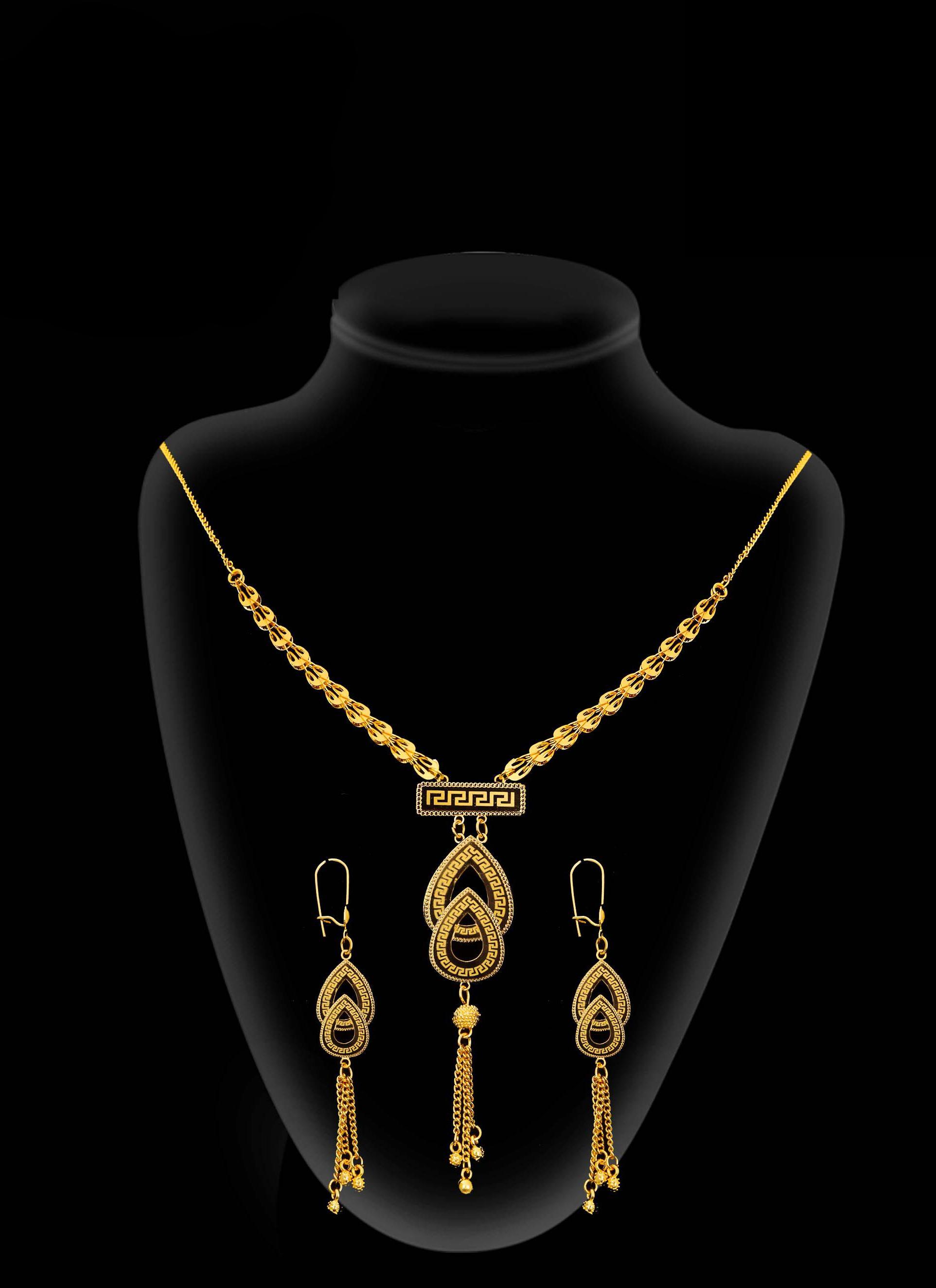2-piece Set: Earrings, Necklace; Gold-plated Finish-PE2-1987C