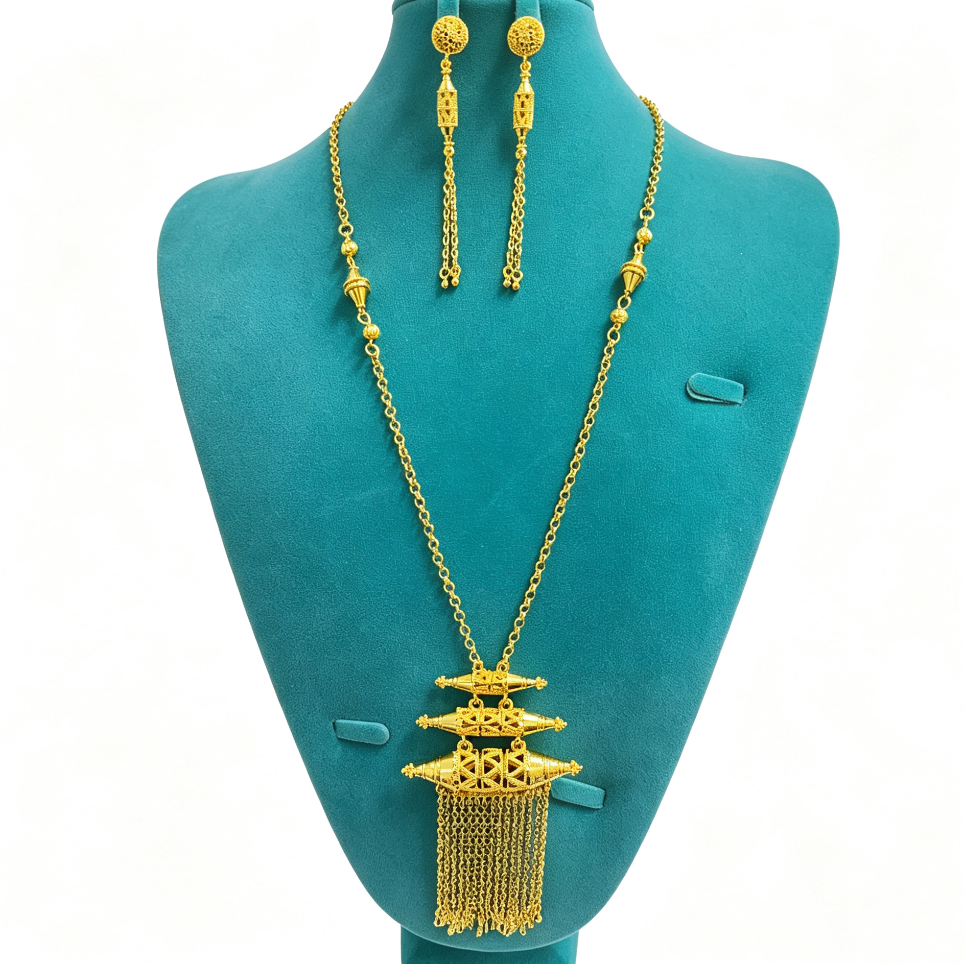 2-Piece Earring and Necklace Set, Alloy with 24K Gold Plating