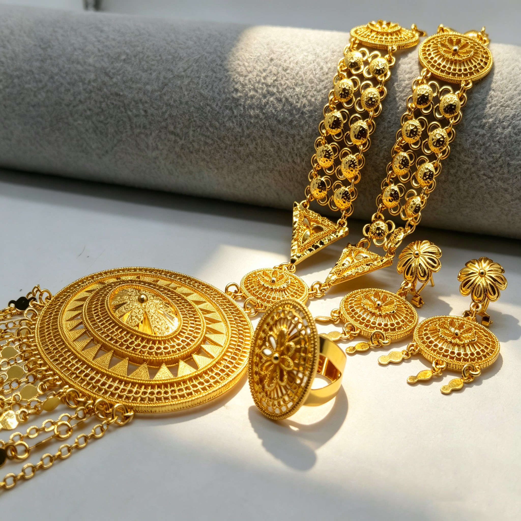 3-Piece Set: Earring  & Necklace & Ring, Alloy with 24K Gold Plating for Women