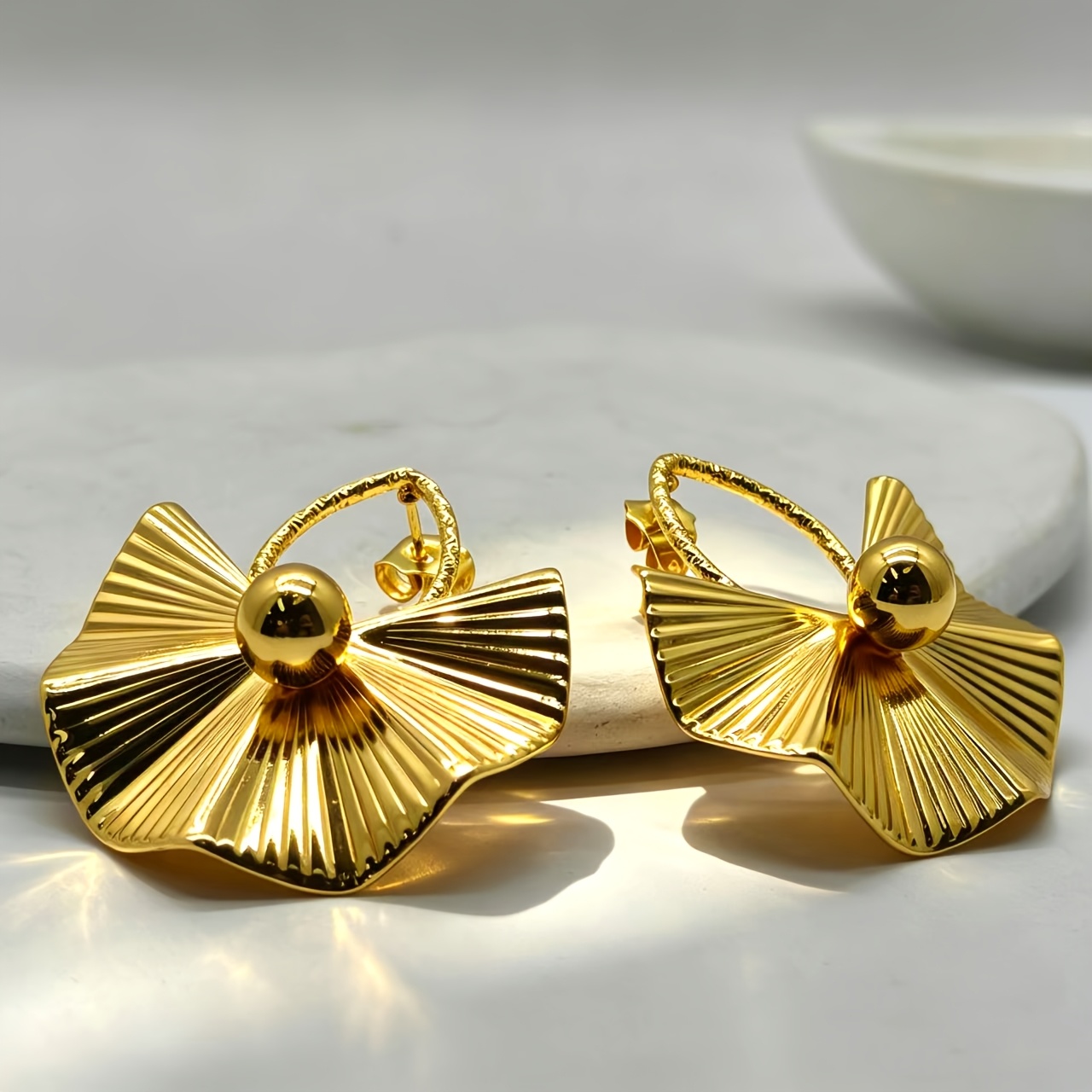 French-Style Light Luxury Brushed Fan-Shaped Earrings, High-End Niche Design Metal Earrings, Suitable for Daily Wear/Dates/Banquets/Parties-Grace Jewelry