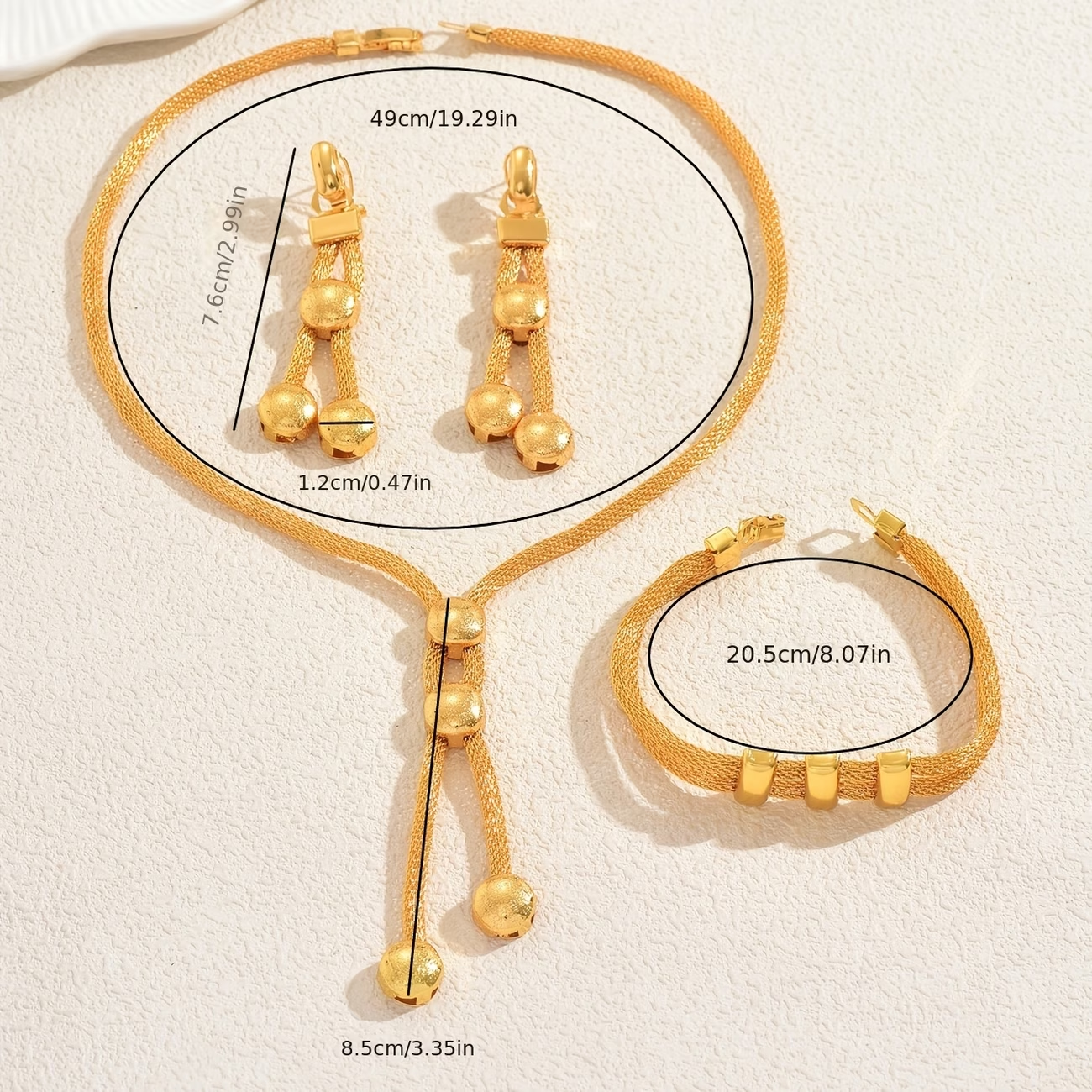 3-Piece Set: Earring  & Necklace & Ring, Alloy with 24K Gold Plating for Women