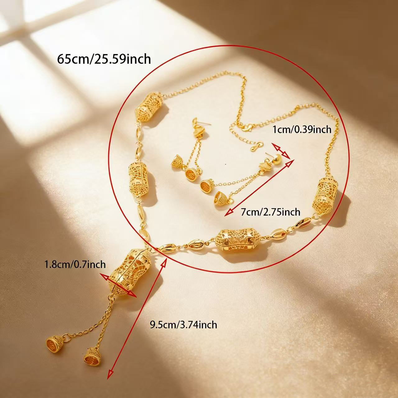2-Piece Set: Earring  & Necklace, Iron with 24K Gold Plating for Women