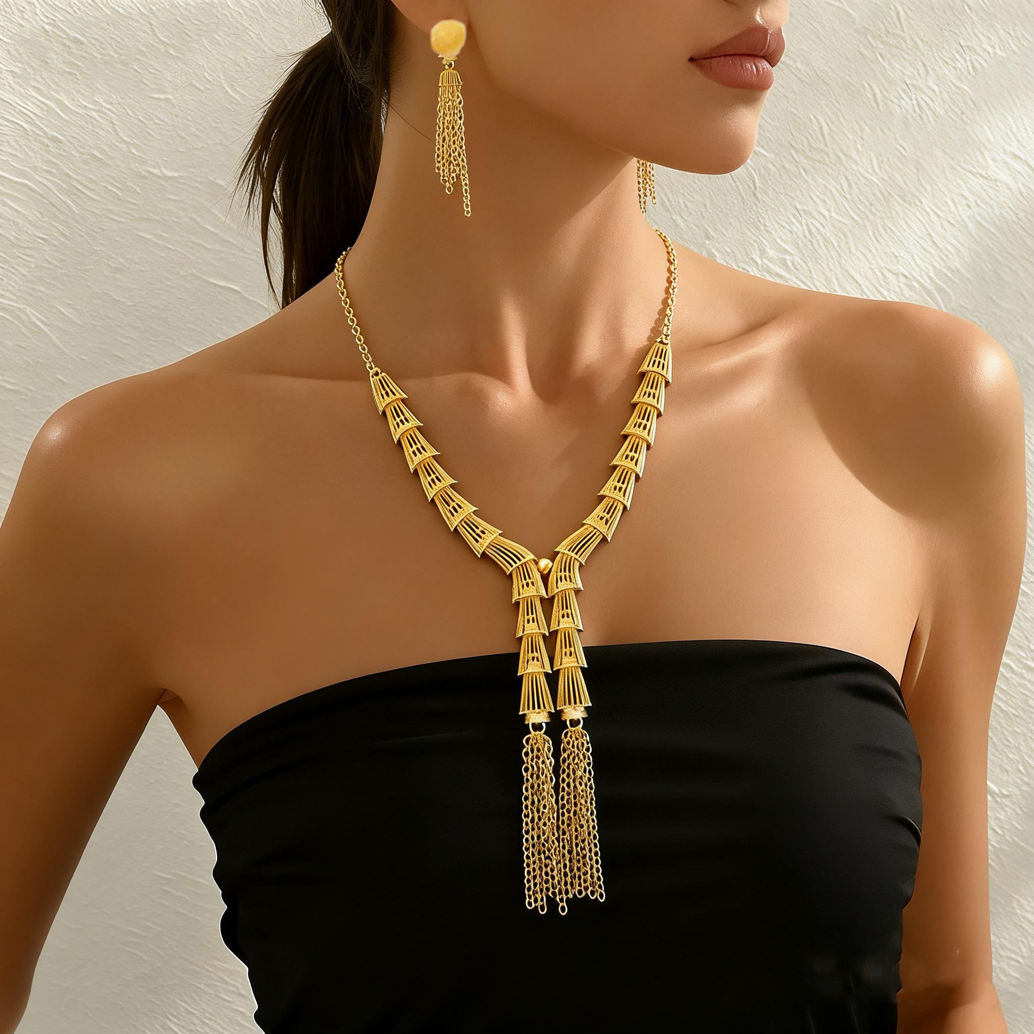 2-Piece Set: Earring and Necklace , Alloy with 24K Gold Plating for Women