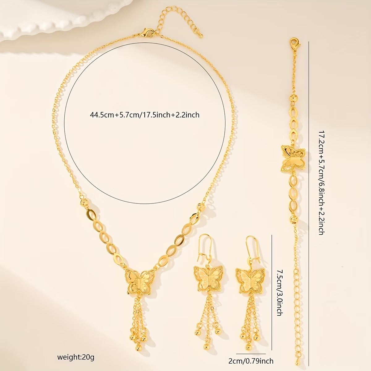 3-Piece Set: Earring  & Necklace & Bracelet, Alloy with 24K Gold Plating for Women