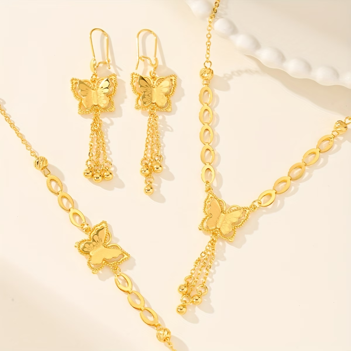 3-Piece Set: Earring  & Necklace & Bracelet, Alloy with 24K Gold Plating for Women