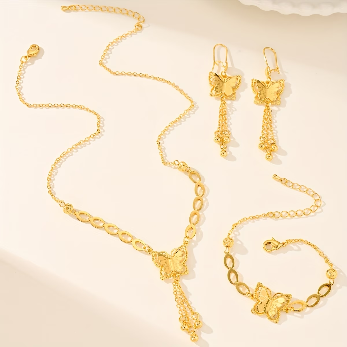 3-Piece Set: Earring  & Necklace & Bracelet, Alloy with 24K Gold Plating for Women
